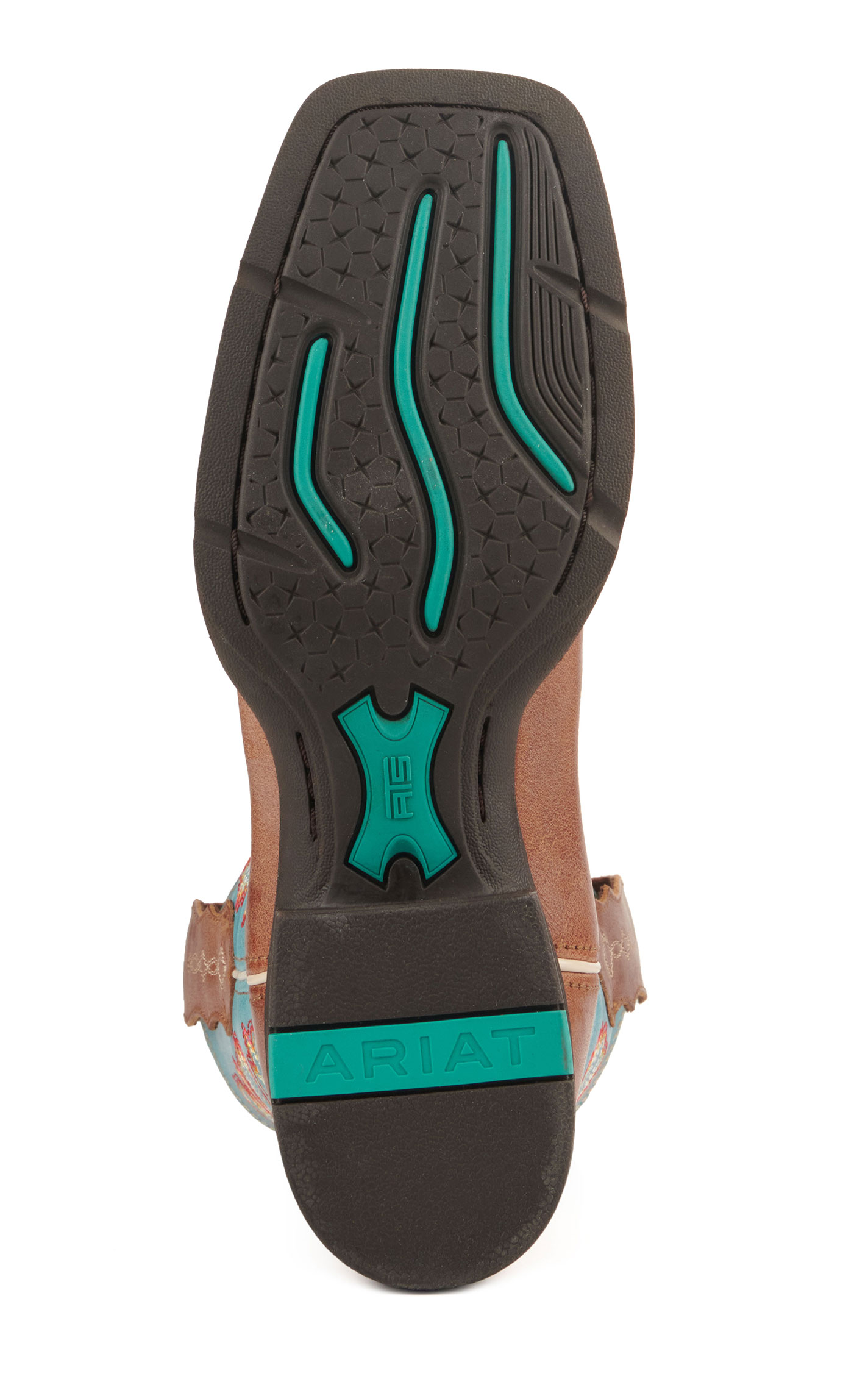 Ariat Women's Round Up Buff Brown and Blue StretchFit Wide Square Toe Cowboy Boots - Image 1
