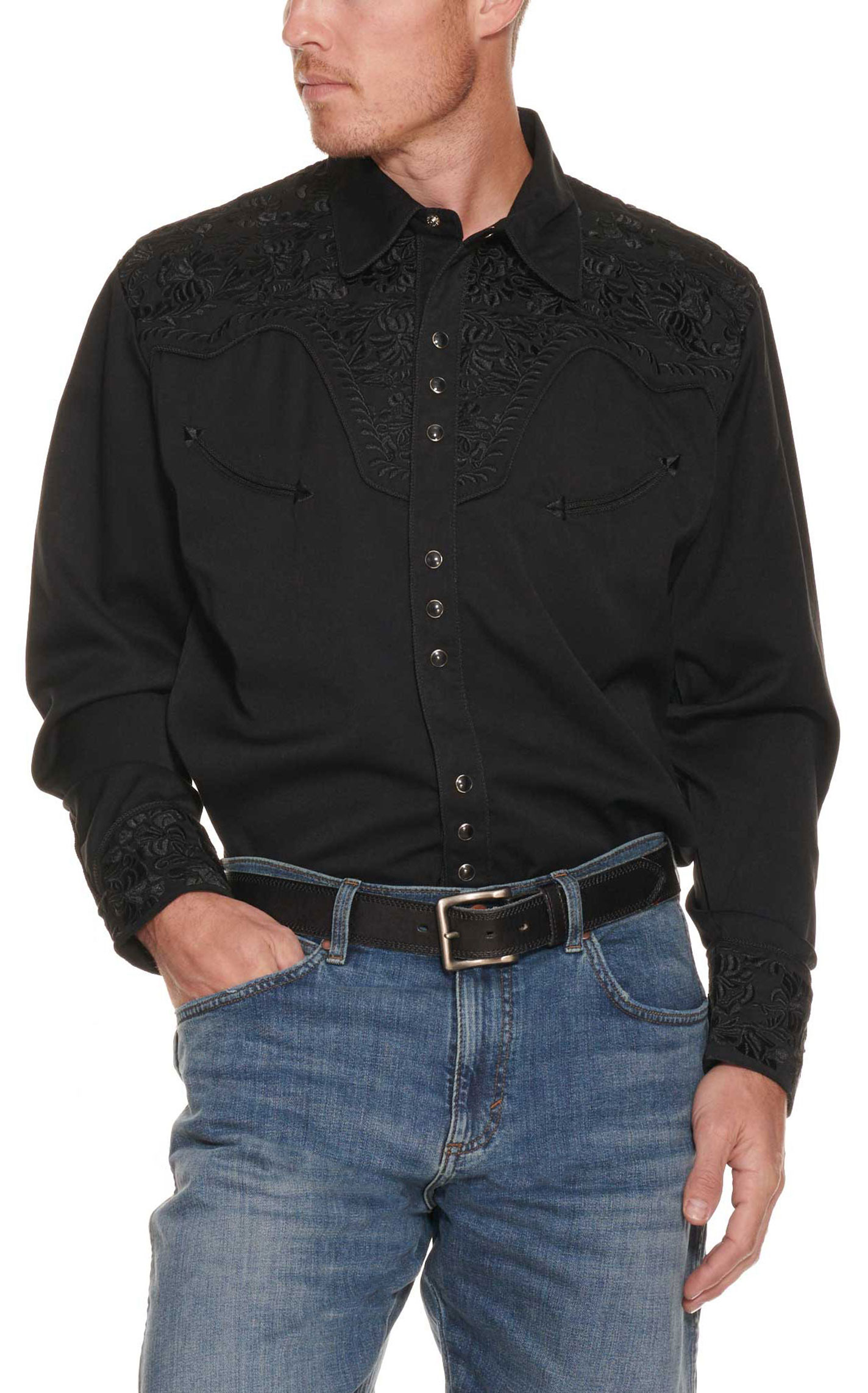 Scully Men's Legends Gunfighter Black On Black Long Sleeve Western Shirt - Image 1