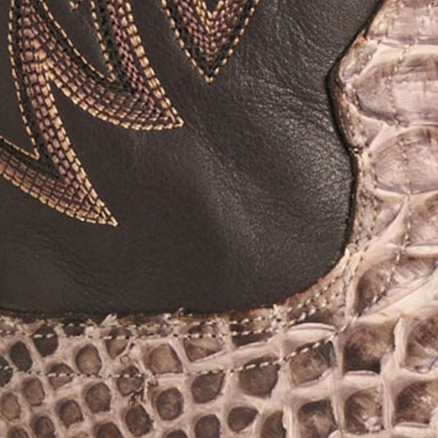 Cavender's Men's Endurance Natural Python and Chocolate Wide Square Toe Exotic Cowboy Boots - Image 1
