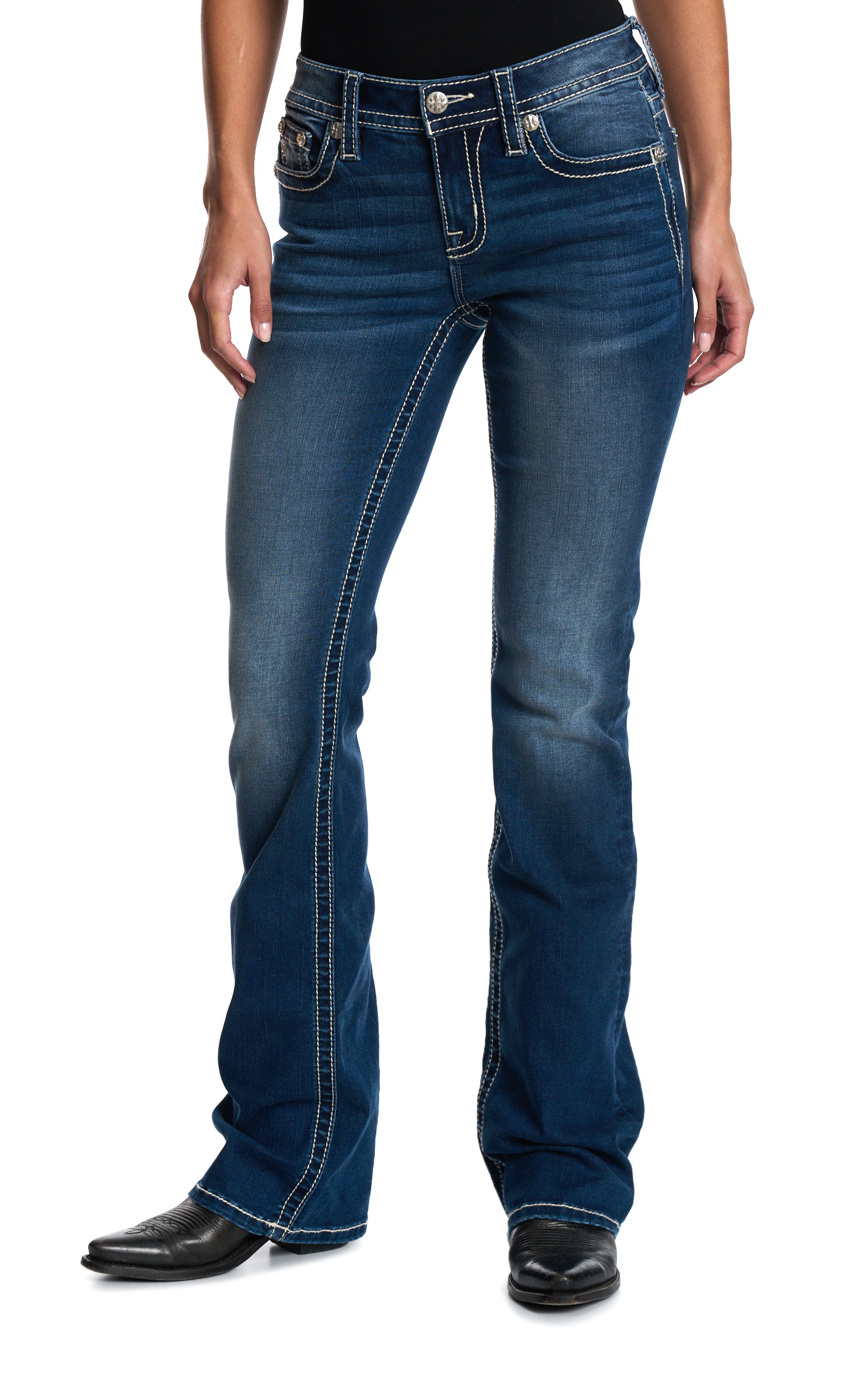 Miss Me Women's Medium Wash Bling & Embroidered Wings Boot Cut 32\