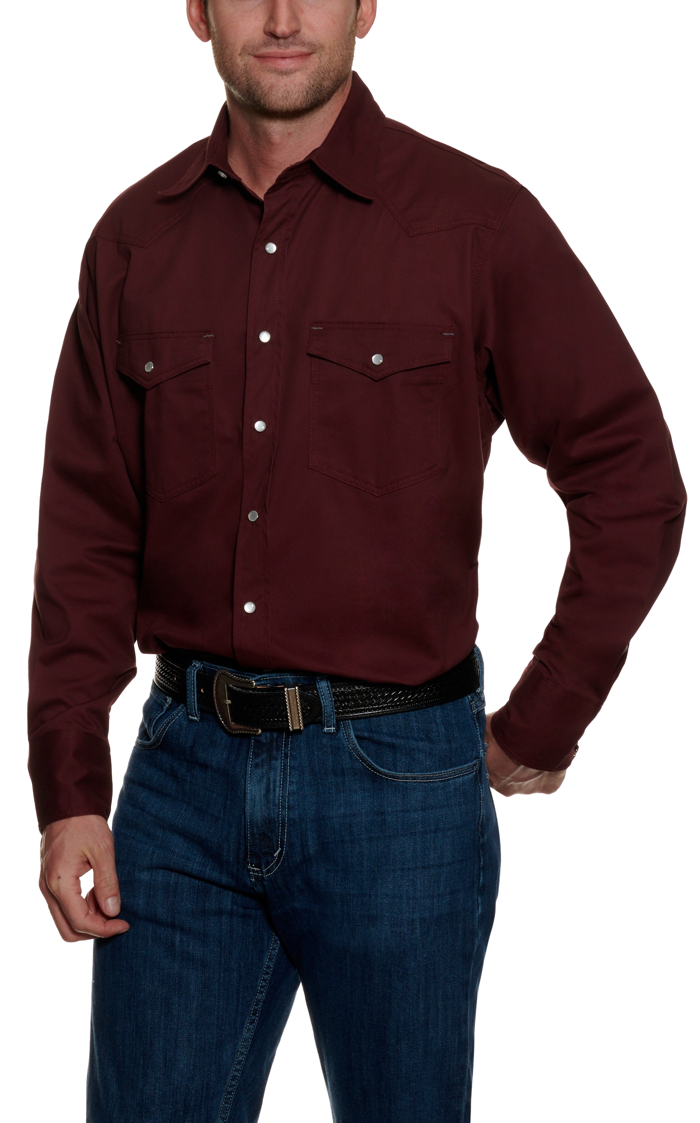 Cowboy Workwear WorkFlex Men's Burgundy Long Sleeve Work Shirt - Image 1
