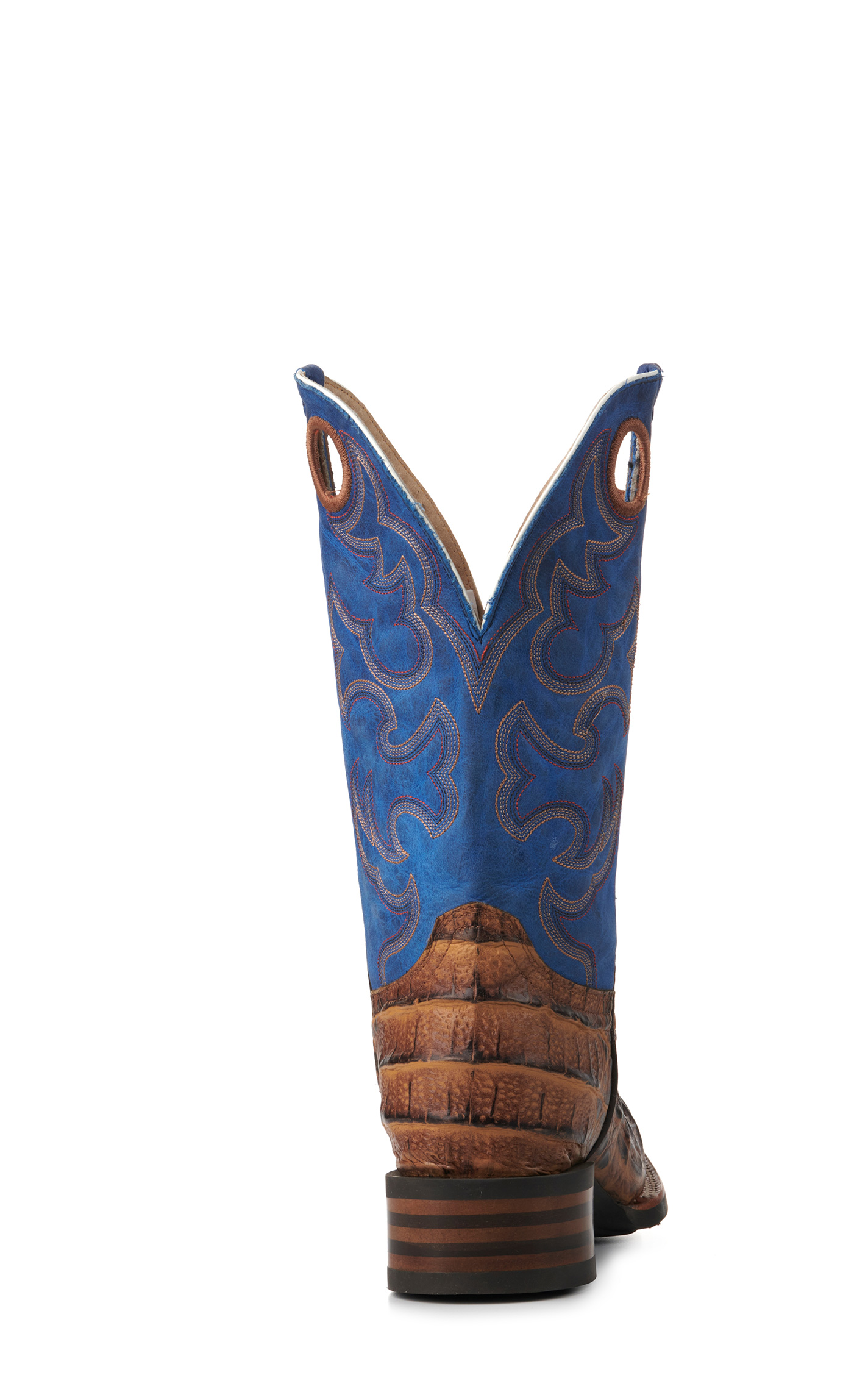 Cavender's Men's Intrepid Honey Giant Caiman Print and Blue Wide Square Toe Cowboy Boots - Image 1