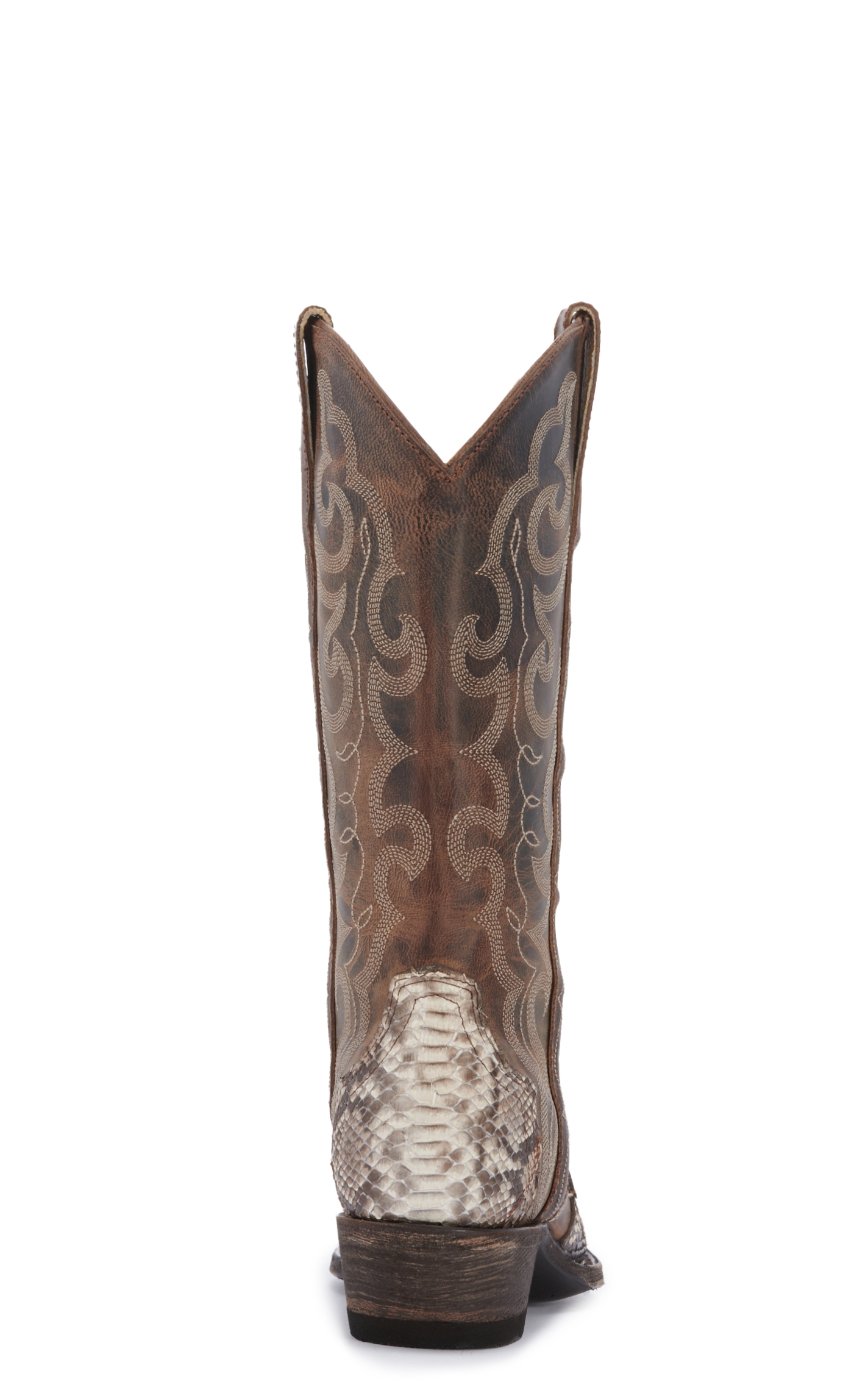 Cavender’s Women’s Natural Python and Bone Mad Dog Leather Exotic Snip Toe Cowboy Boots - Image 1