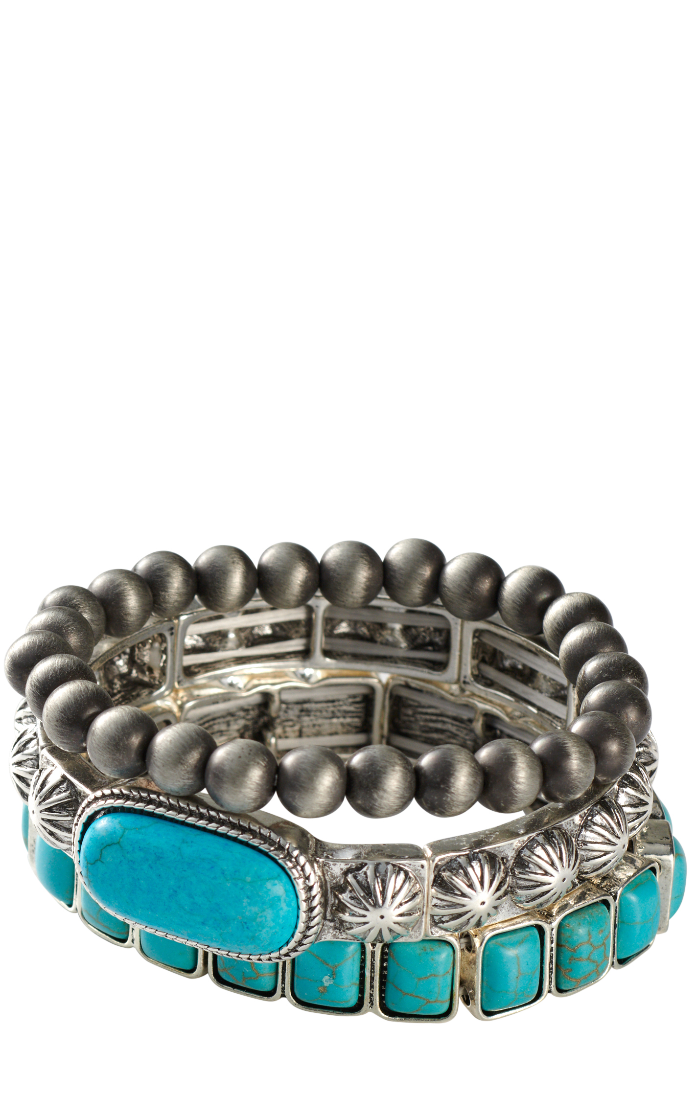 Southern Grace Silver & Turquoise 3 Strand Bracelet Set - Image 1