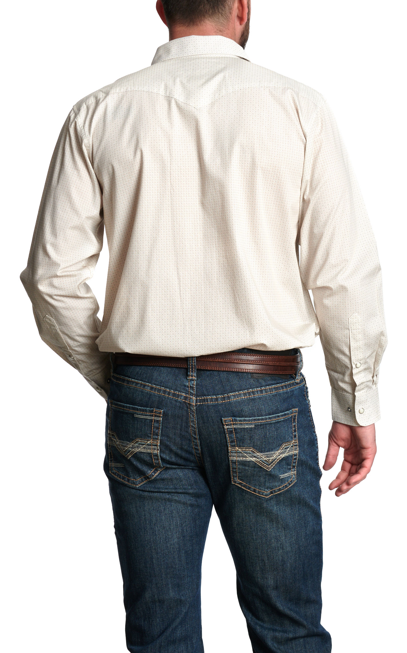 Panhandle Men’s White and Khaki Geo Print Western Shirt - Image 1