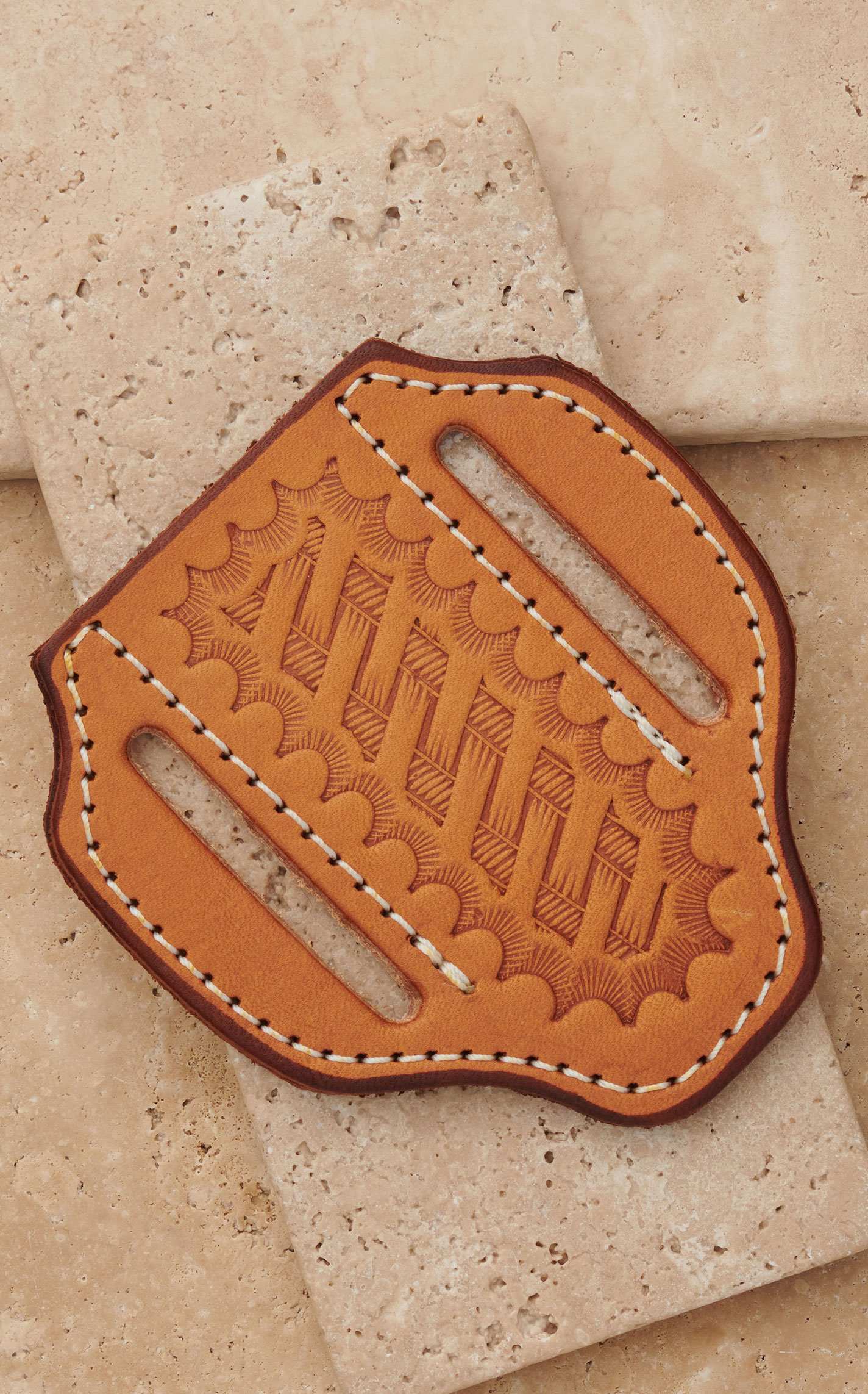 Slade Saddle Shop Small Basket Stamped Saddle Tan Leather Pancake Knife Sheath - Image 1