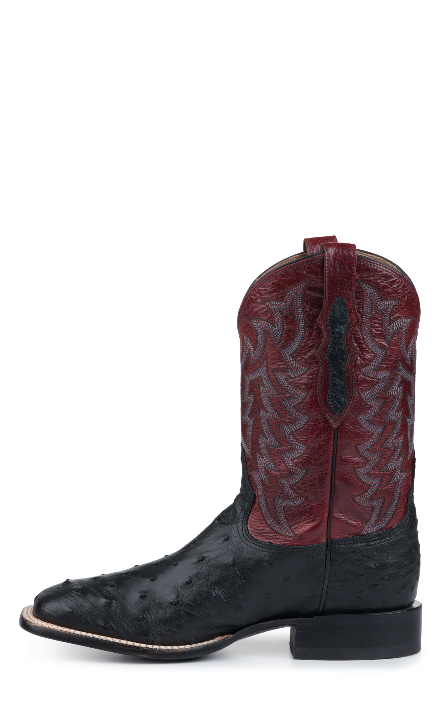Tony Lama Men's Black Full Quill Ostrich and Dark Red Wide Square Toe Exotic Cowboy Boots - Cavender's Exclusive - Image 1