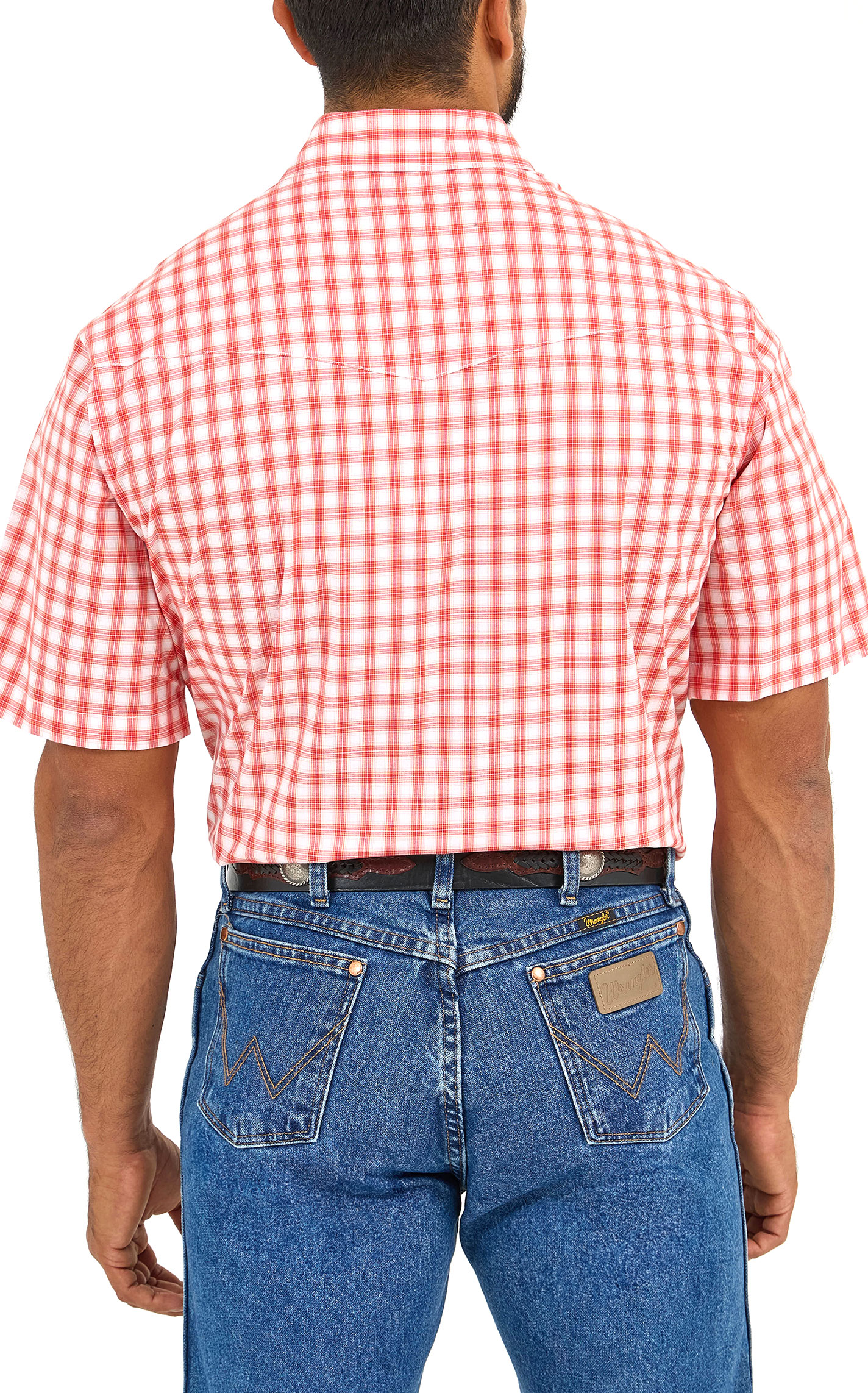 Wrangler Men's Red & White Plaid Short Sleeve Western Shirt - Image 1