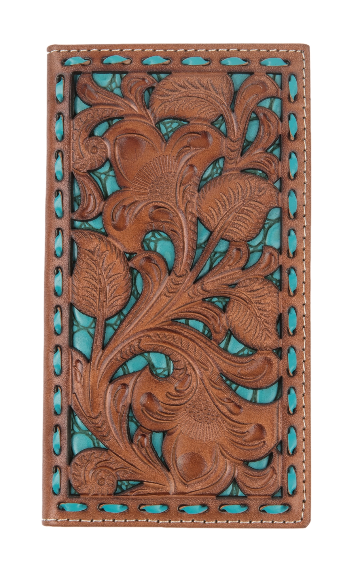 Nocona Tan Filigree with Turquoise Underlay Rodeo Wallet - Image 1