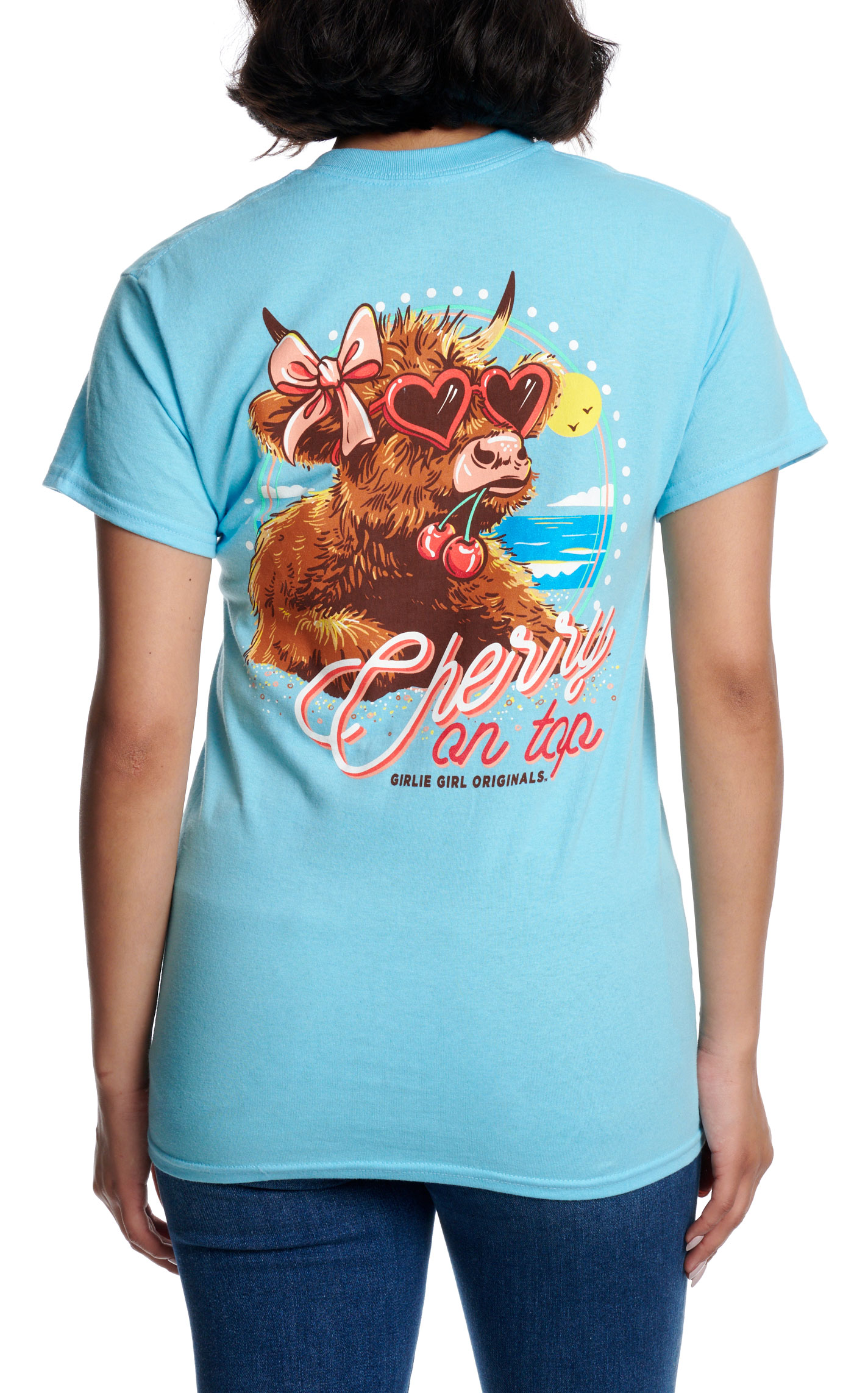Girlie Girl Women's Sky Blue Cherry on Top Graphic T-Shirt - Image 1