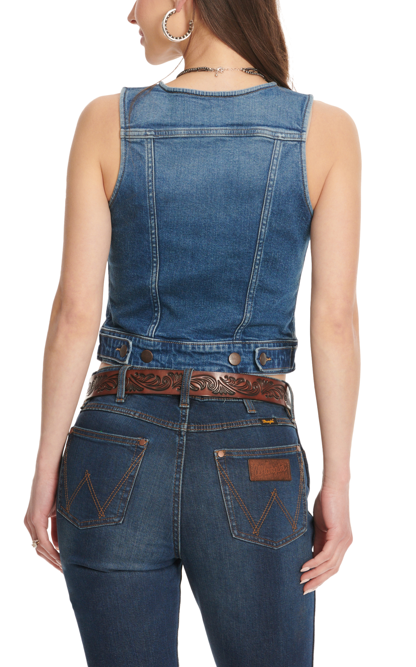 Wrangler Retro Women's Medium Wash Denim V-Neck Vest Top - Image 1