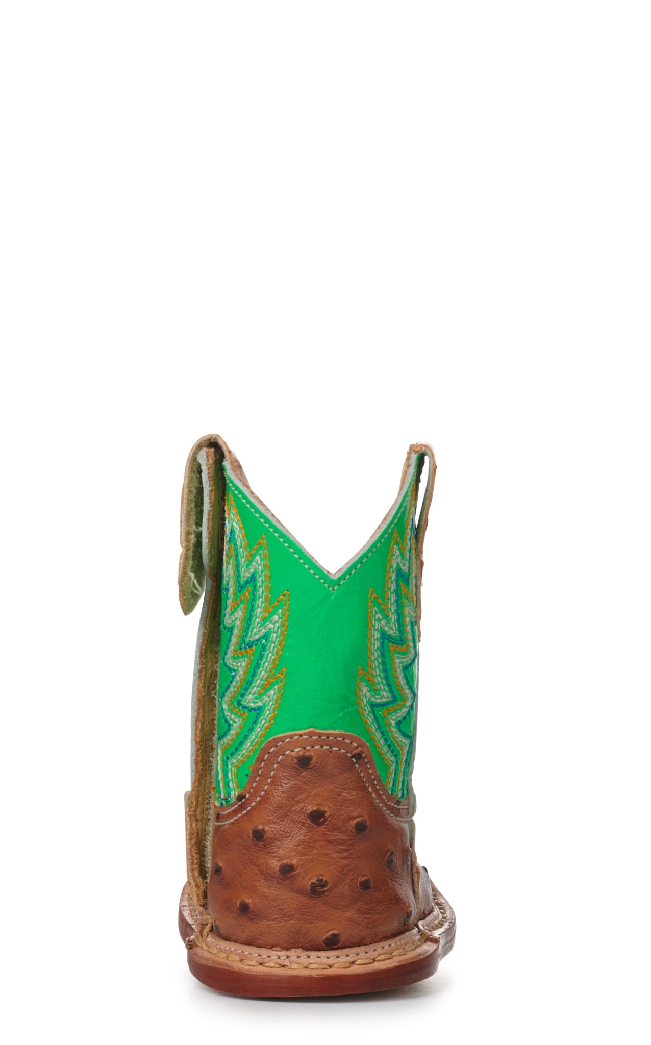 Roper Infant Buddy Neon Green and Cognac Ostrich Print Square Toe Cowboy Boots - Image 1