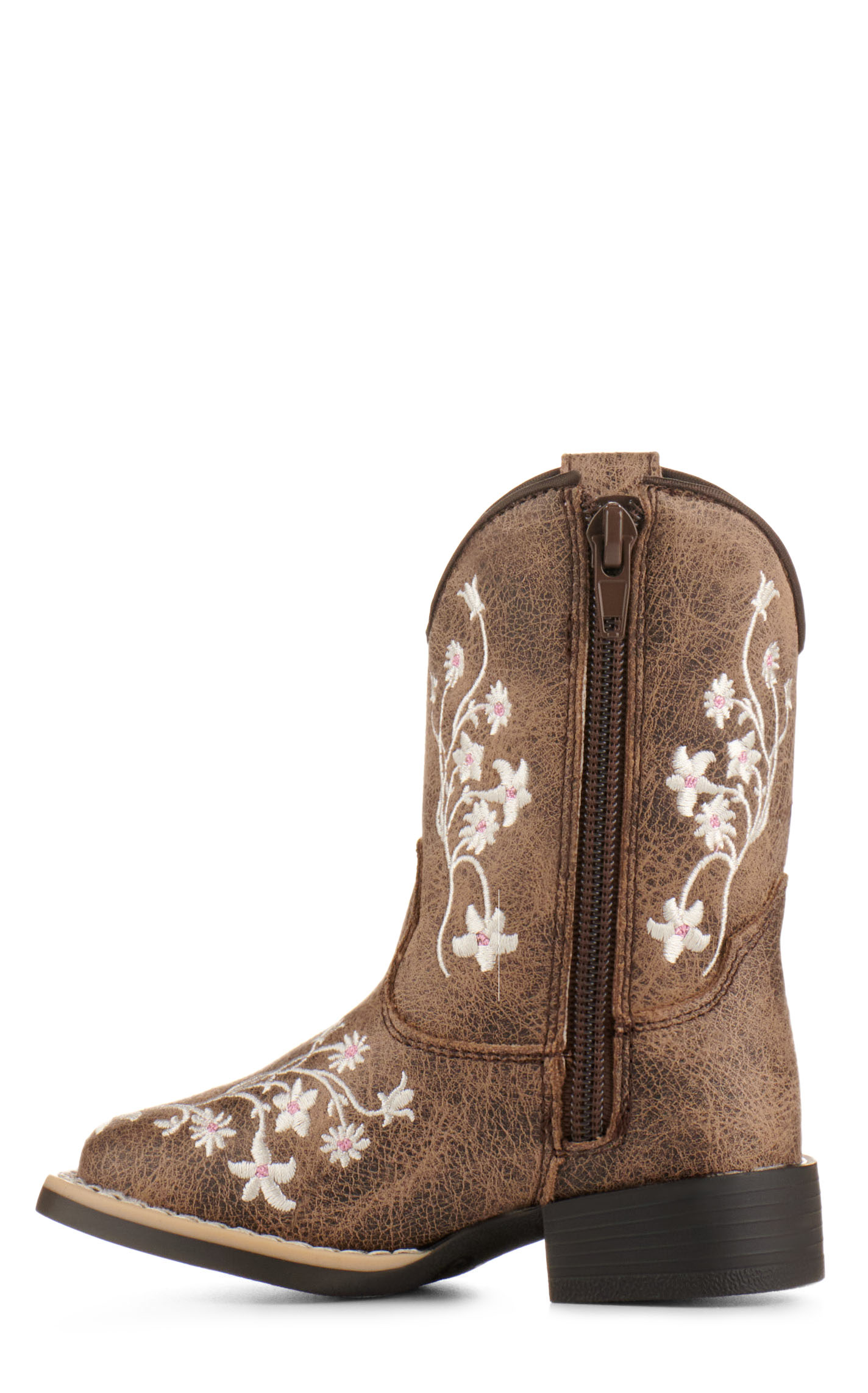 Twister Toddler Lily Brown with White Floral Embroidery Square Toe Cowboy Boots - Image 1