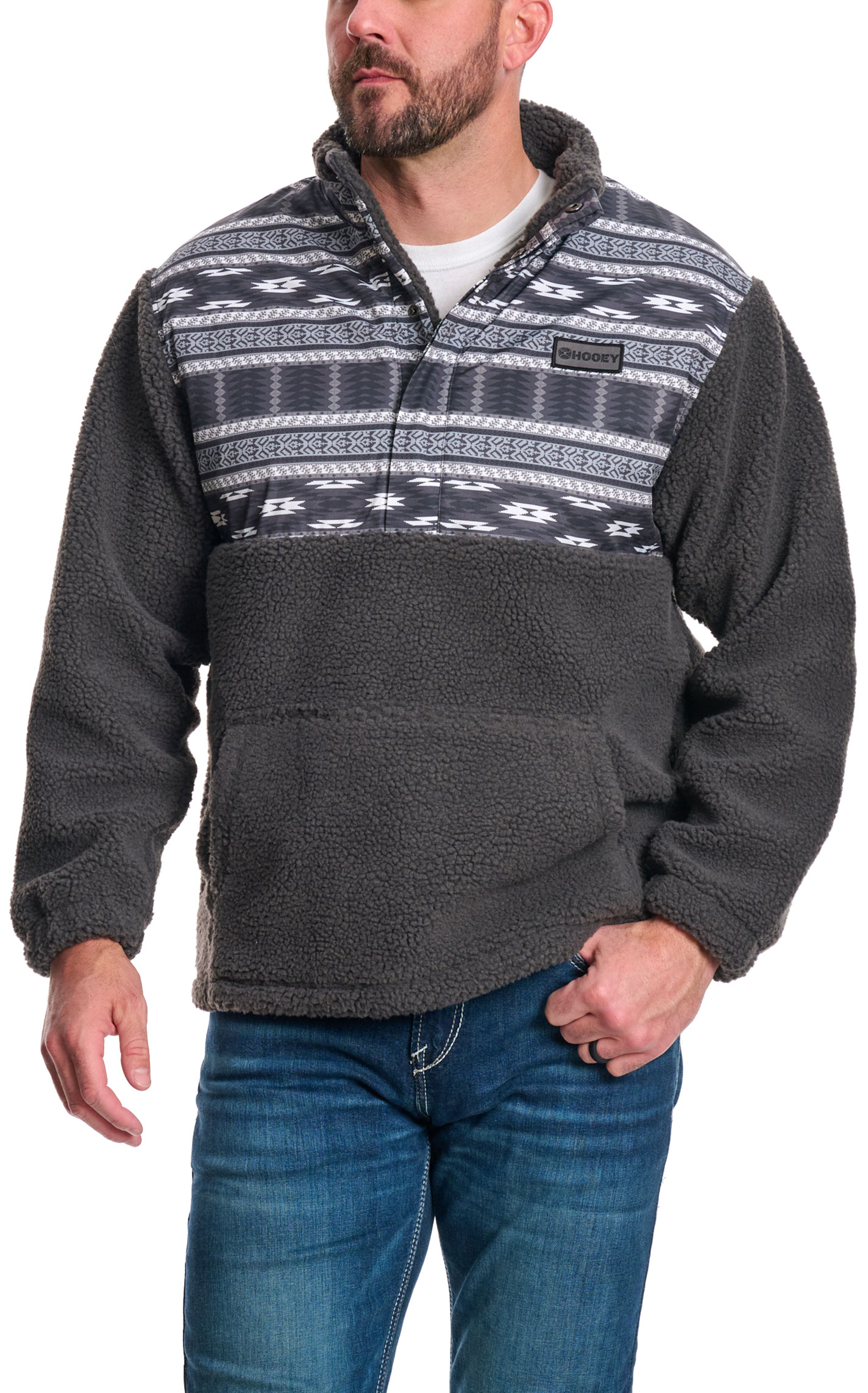 Hooey Men's Cement & White Aztec Print 1/4 Snap Sherpa Pullover - Image 1