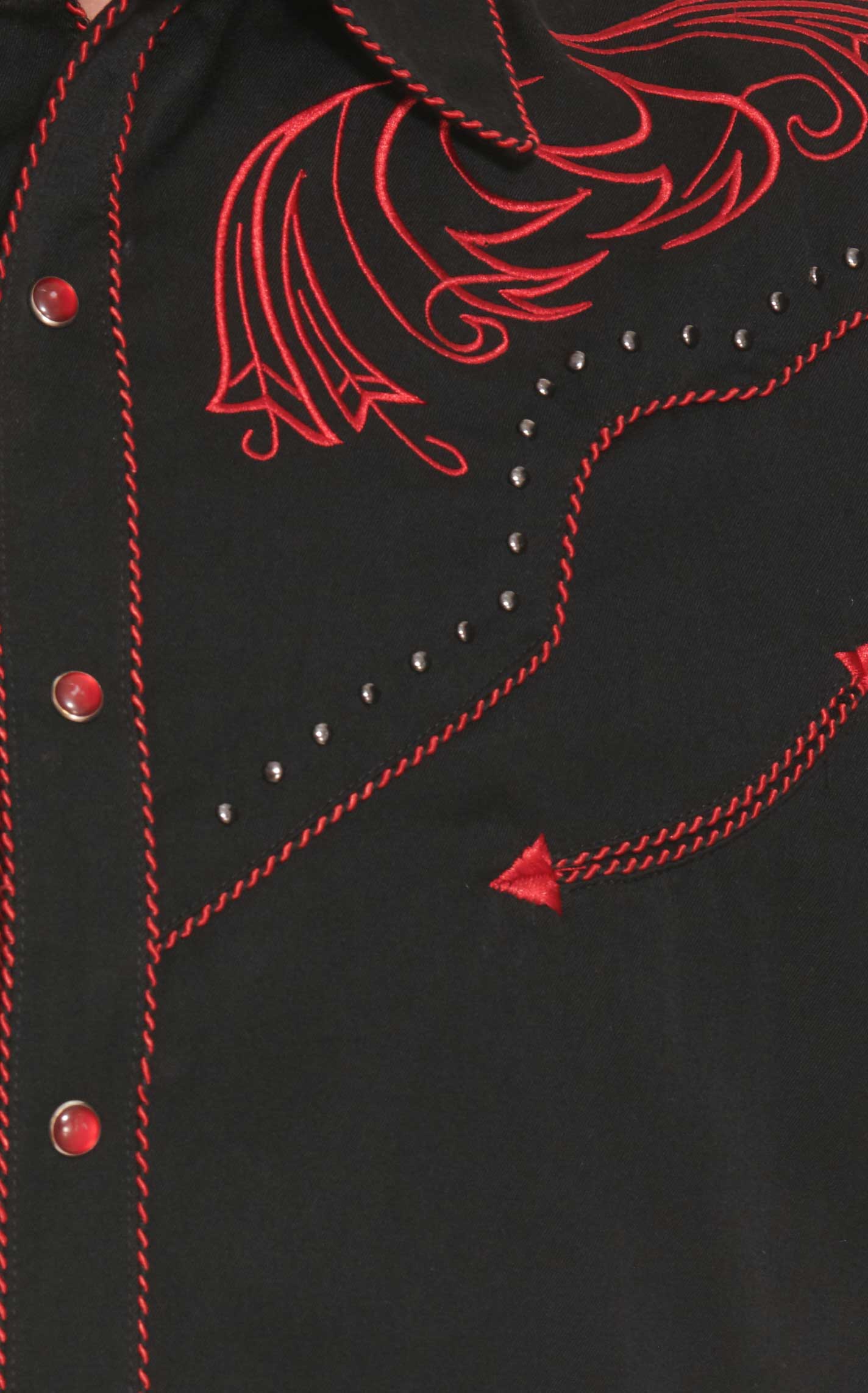Scully Men's Black With Red Embroidered Scroll Long Sleeve Western Shirt - Image 1