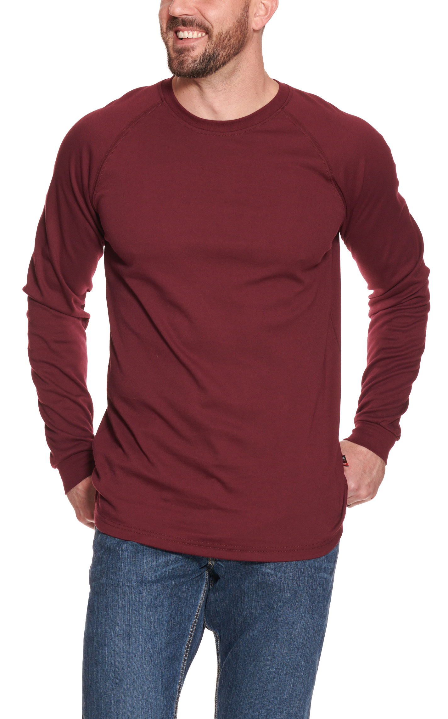 Forge Men's Burgundy with Flag Bandana Skull Graphic Back Long Sleeve FR Work T-Shirt - Image 1