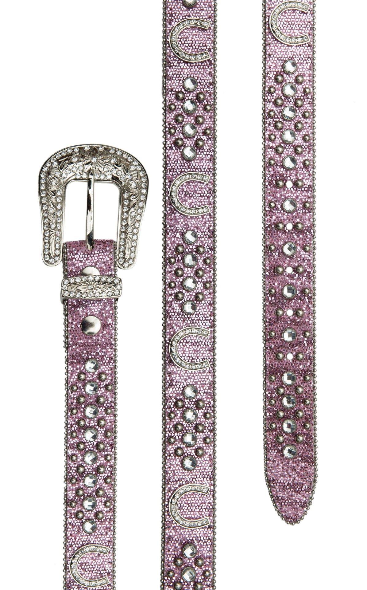 Nocona Girls' Pink Glitter with Horseshoe Concho & Rhinestones Belt - Image 1