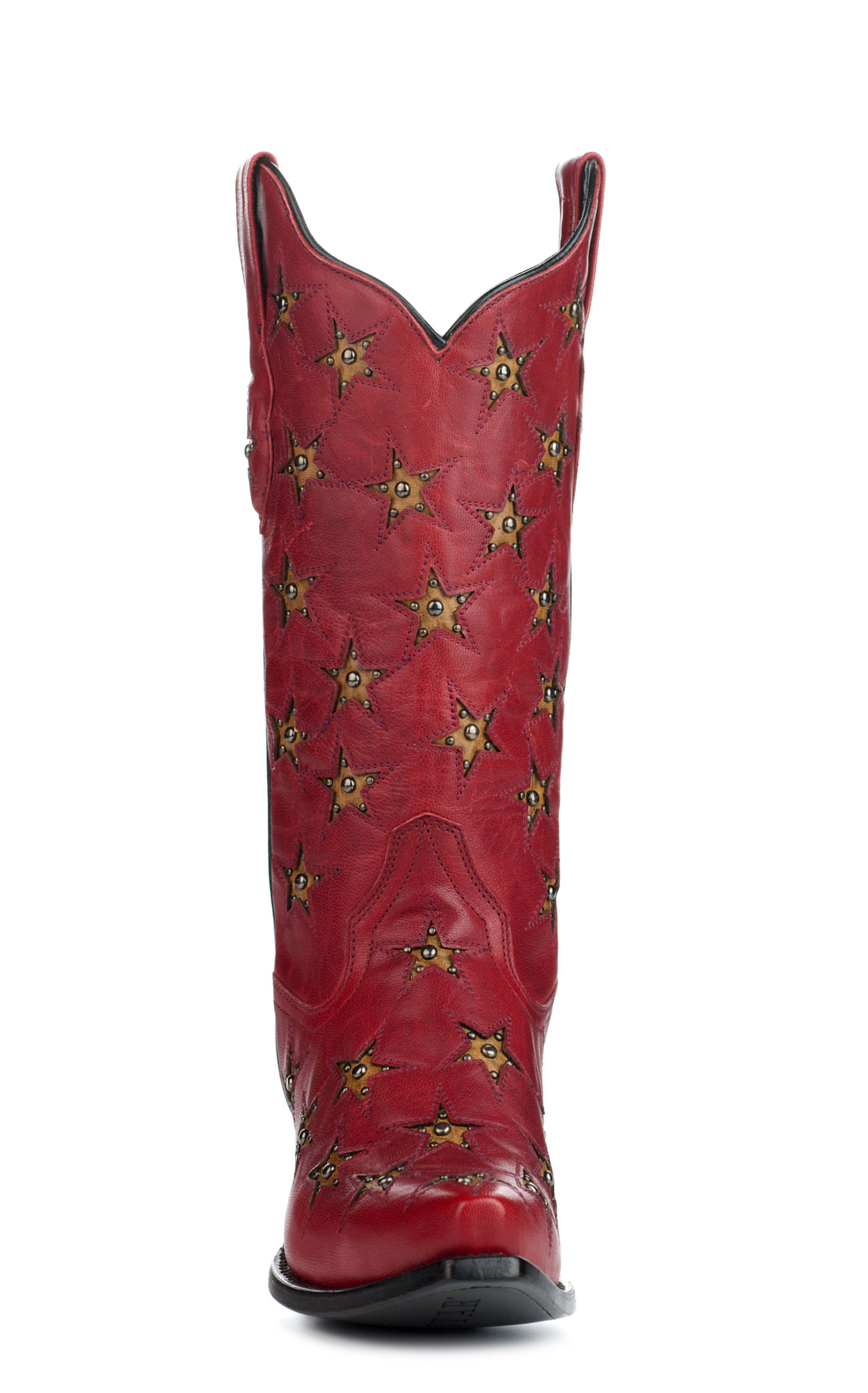 Black Star Women's Marfa Red with Dark Gold Star Inlays Snip Toe Cowboy Boots - Image 7