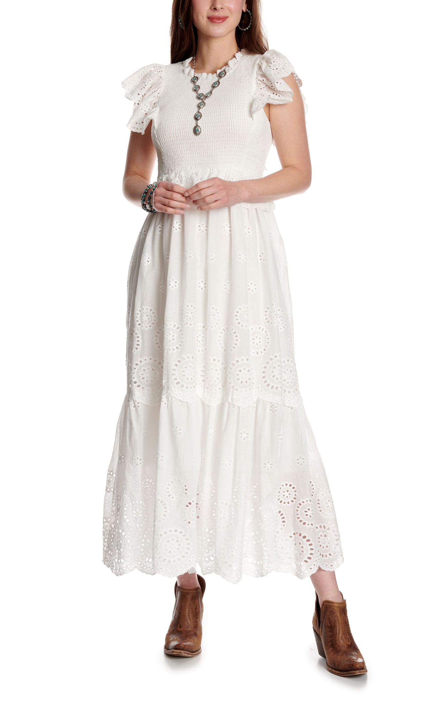TCEC Women's Off White Smocked Lace Dress - Image 1