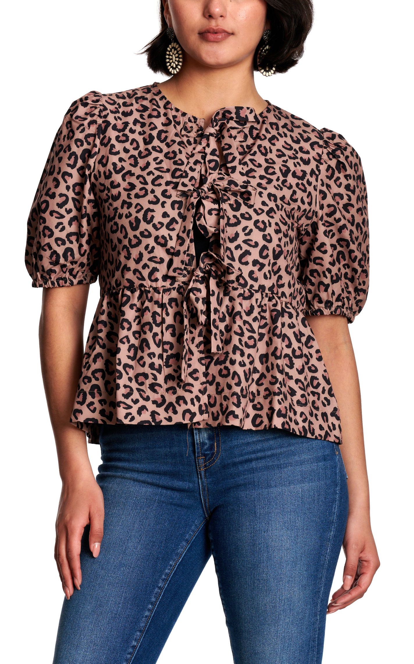 Marigold Kiss Women's Leopard Print Bow Tie Top - Image 1