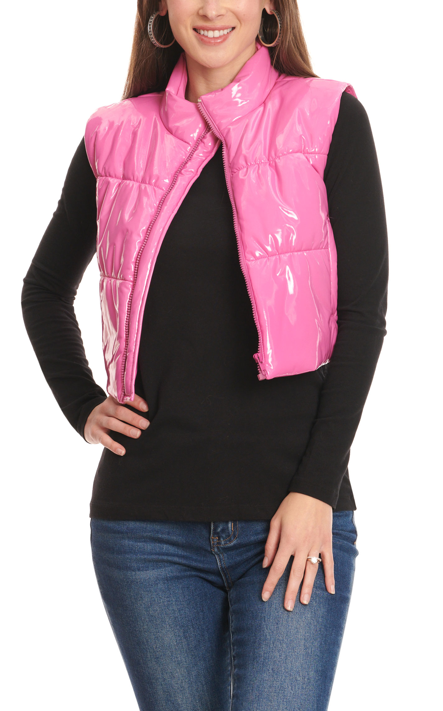 Blue B Women's Glossy Bubblegum Pink Puff Vest  - Image 1