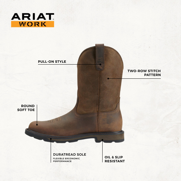 Ariat Men's Groundbreaker Distressed Brown Round Toe Work Boots - Image 1