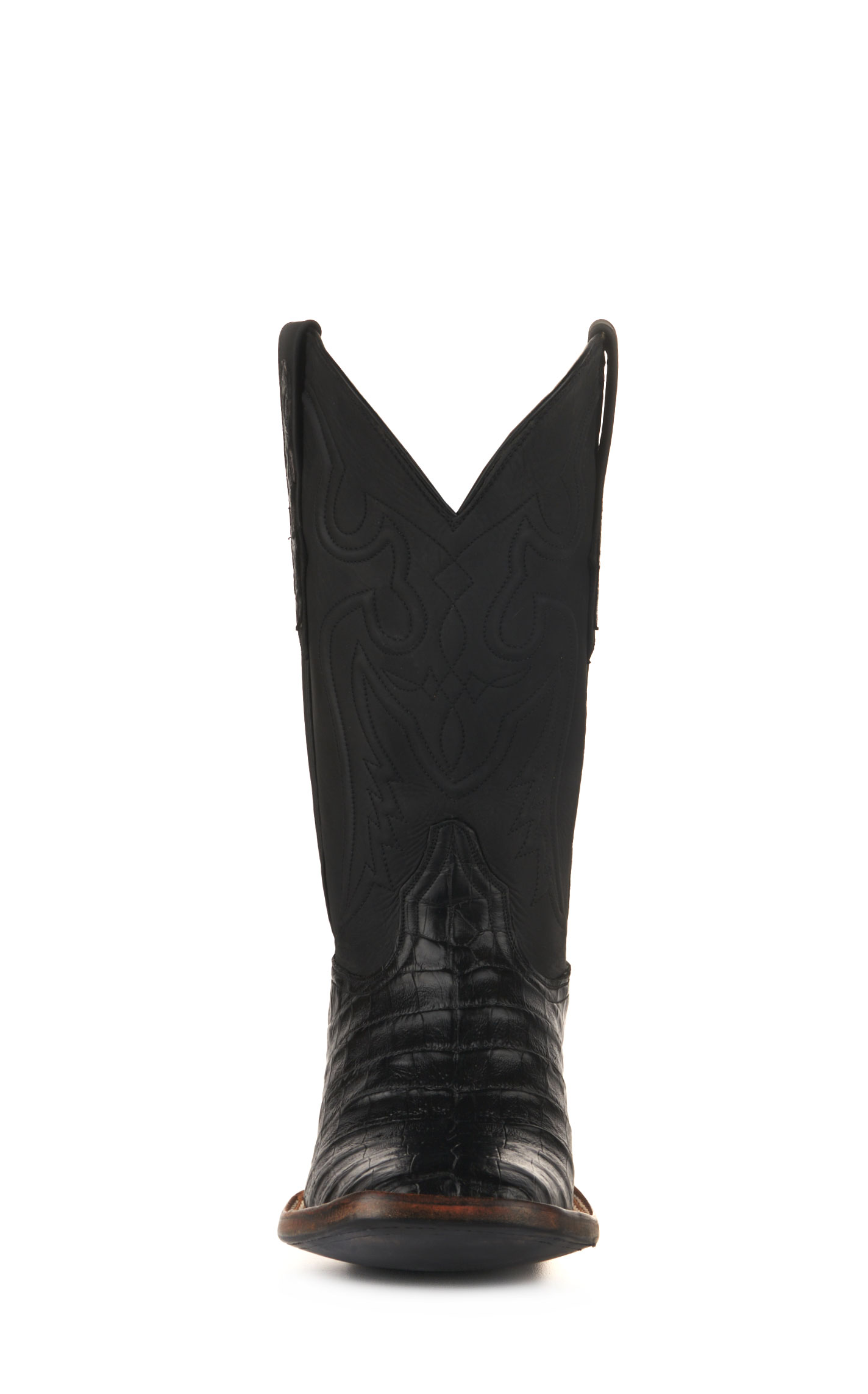 Black Jack Men's Black Caiman Belly Wide Square Toe Exotic Cowboy Boots - Image 1