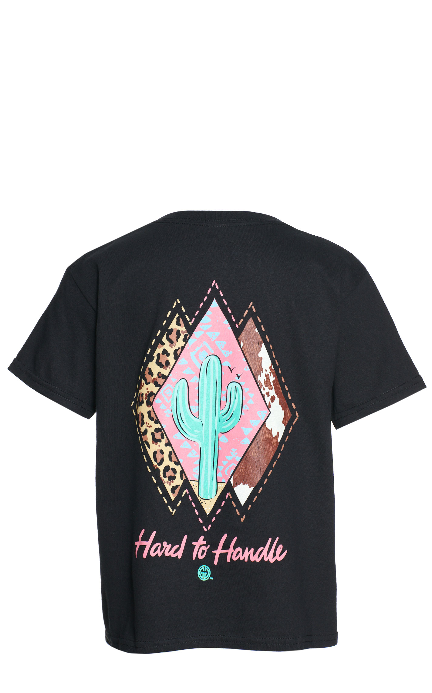 Girlie Girl Original's Girls Black with Mint & Pink Cactus Hard to Handle Graphic Short Sleeve T-Shirt - Image 1