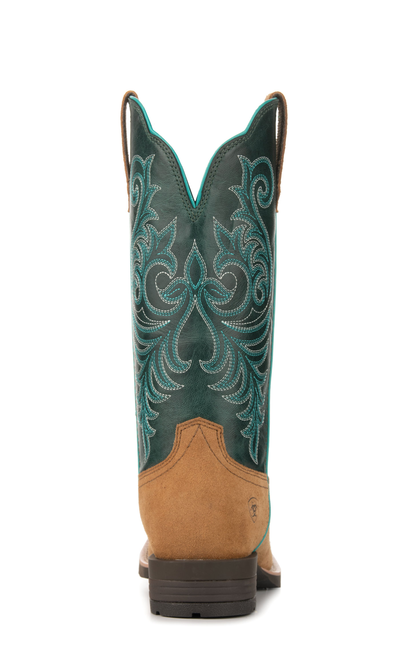 Ariat Women's Hybrid Ranch Time Acorn Tan Roughout and Teal Wide Square Toe Cowboy Boots - Image 1