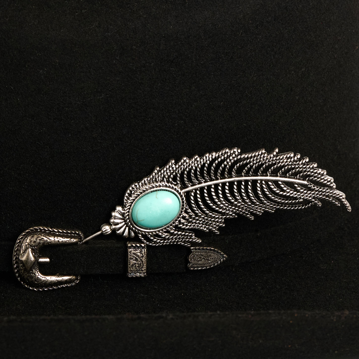 Cowgirl Confetti Glamorous Turquoise Silver Feather Hat Pin - Image 1