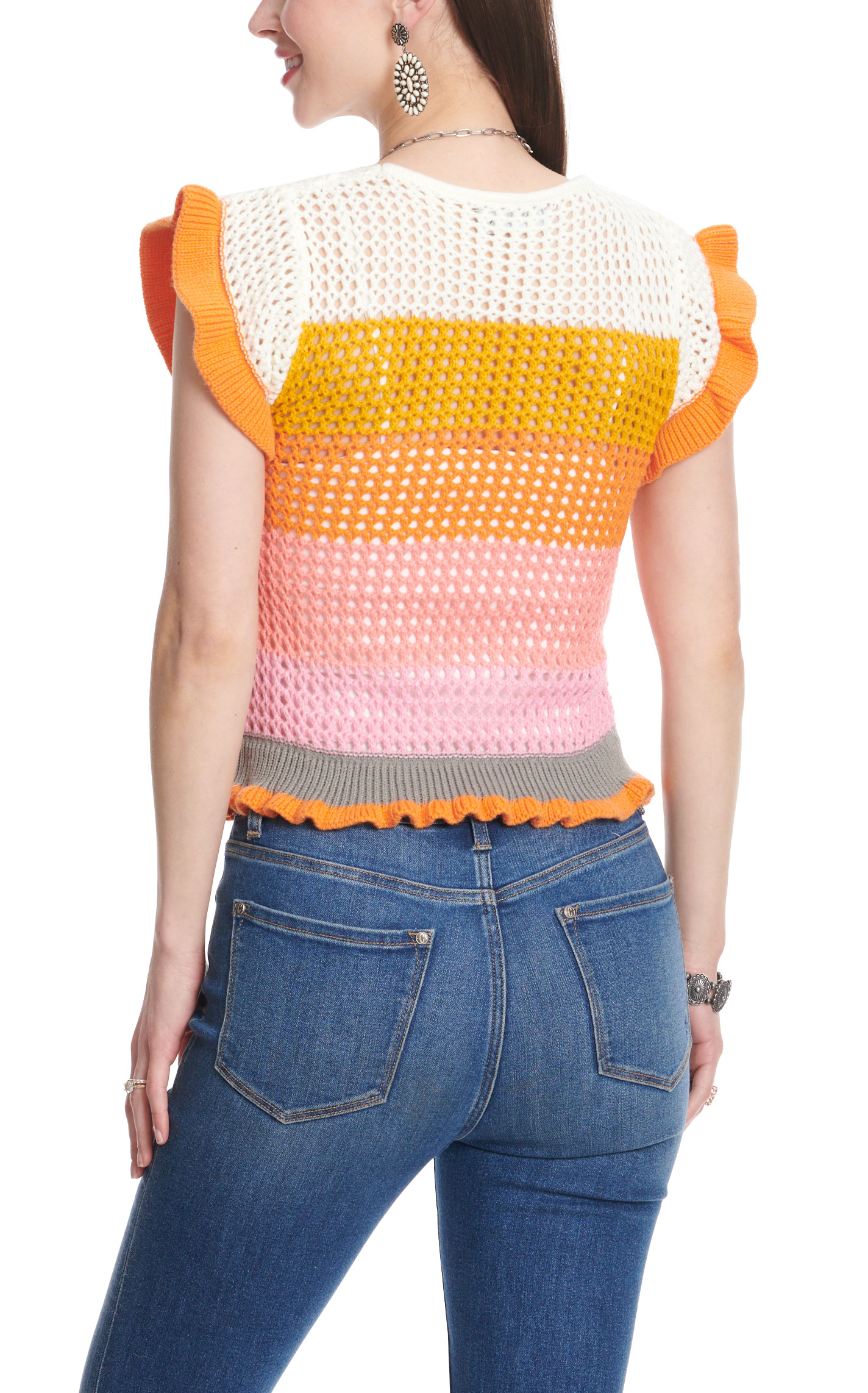 Blue B Women's Tangerine Peach & Pink Crocheted V-Neck Top - Image 1