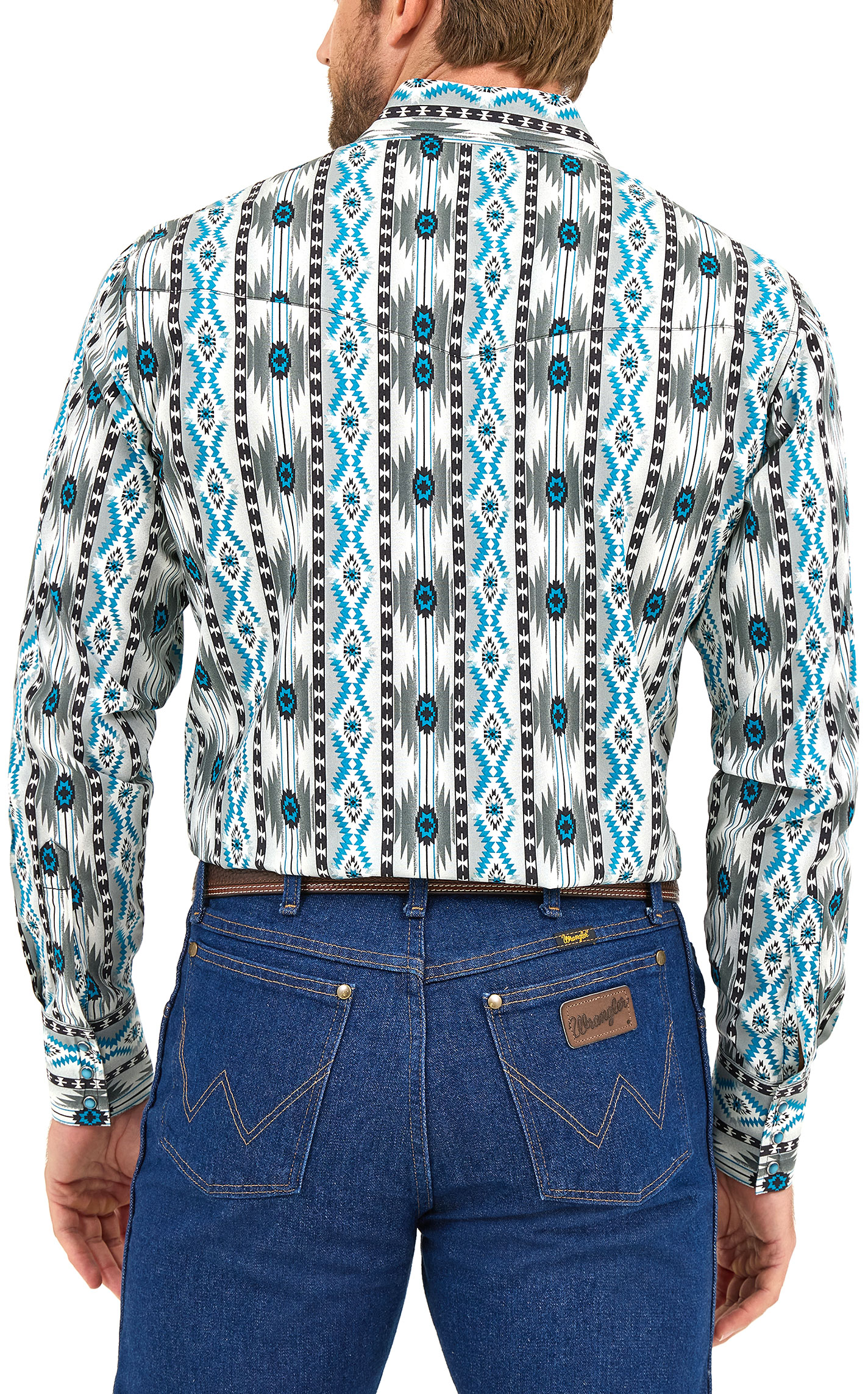 Wrangler Men's Checotah Black & Turquoise Aztec Western Shirt - Image 1