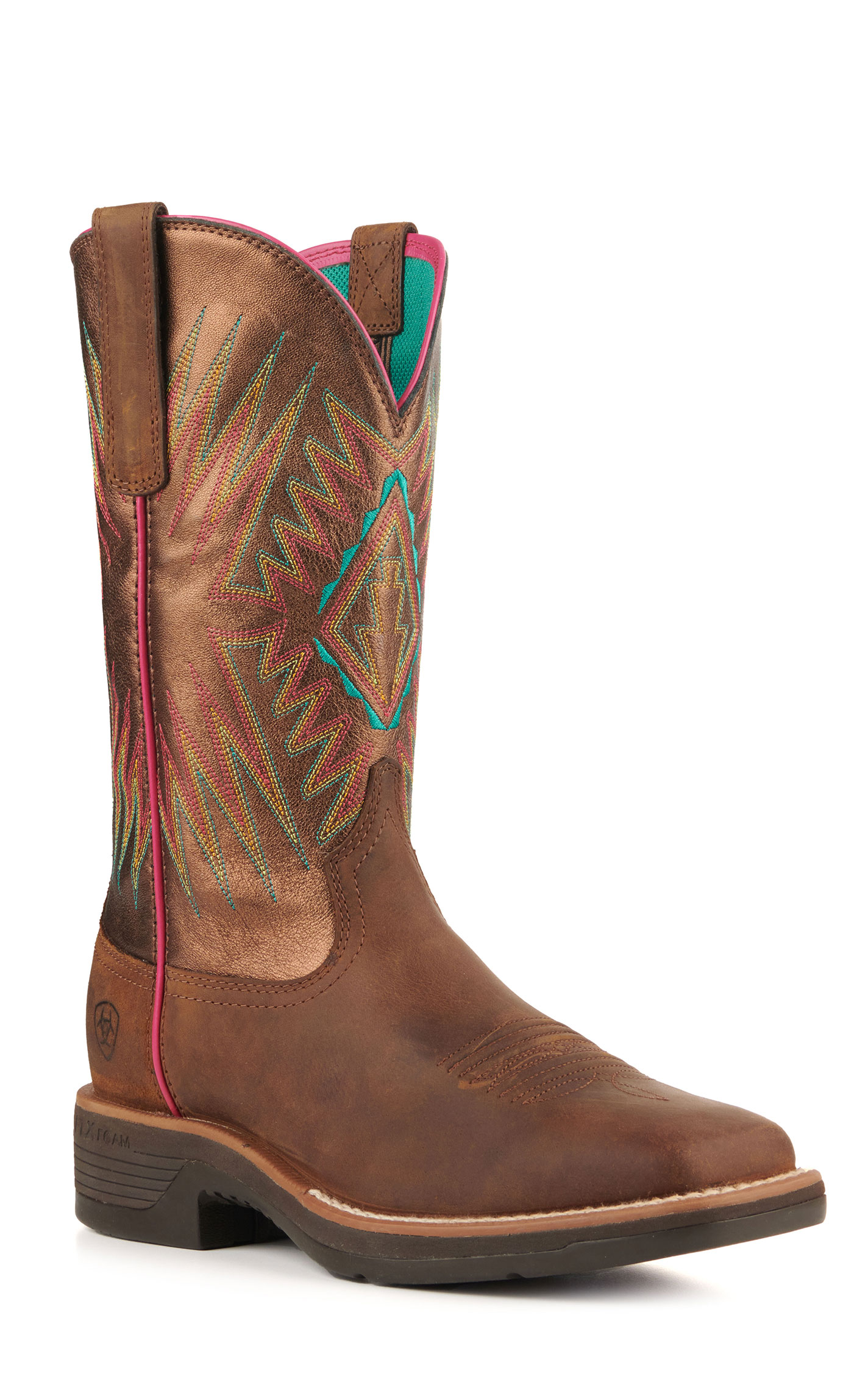 Ariat Women's Ridgeback Distressed Tan and Metallic Bronze Wide Square Toe Cowboy Boots - Image 1