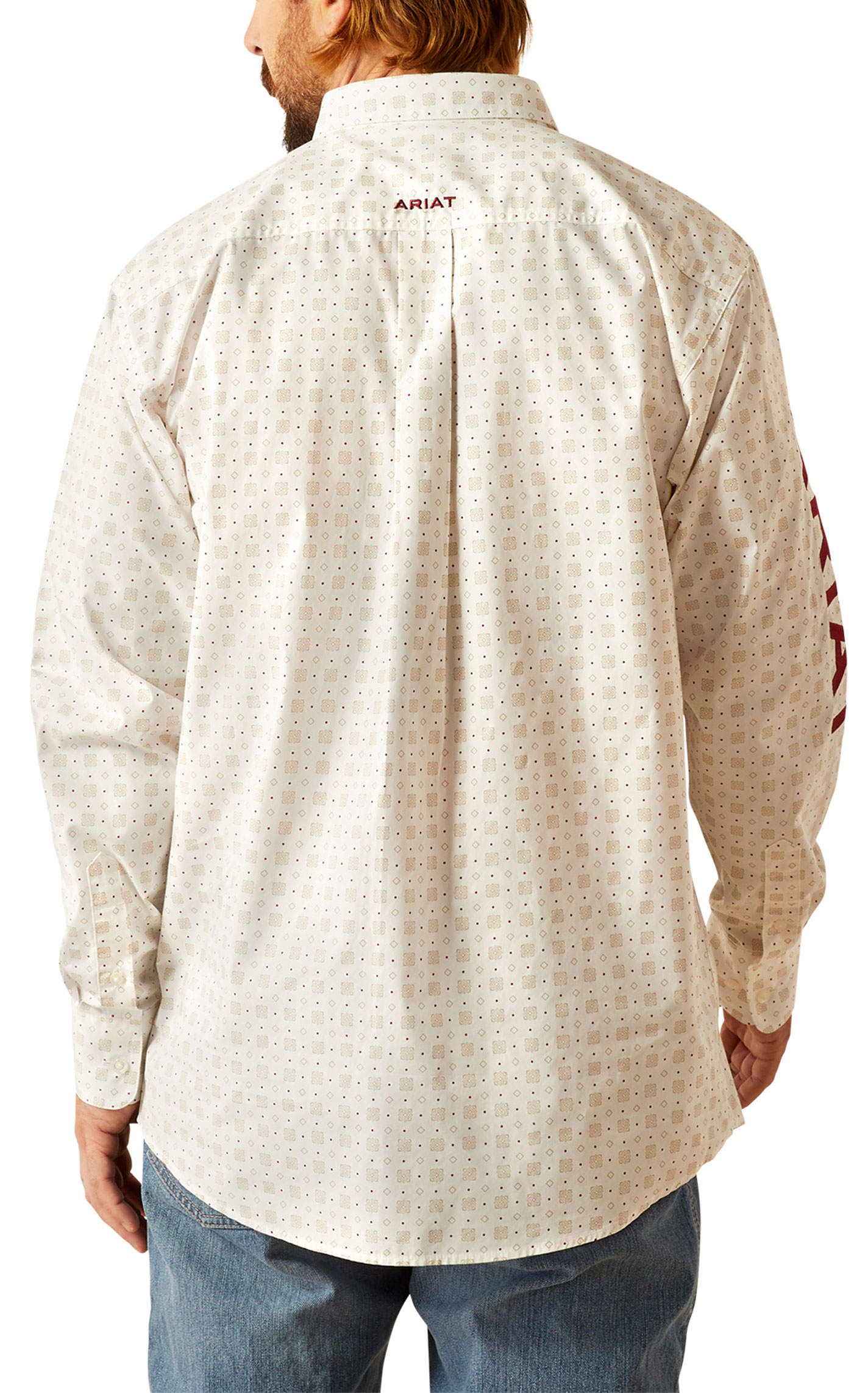 Ariat Men's Team White & Taupe Logo Embroidery Western Shirt - Image 1