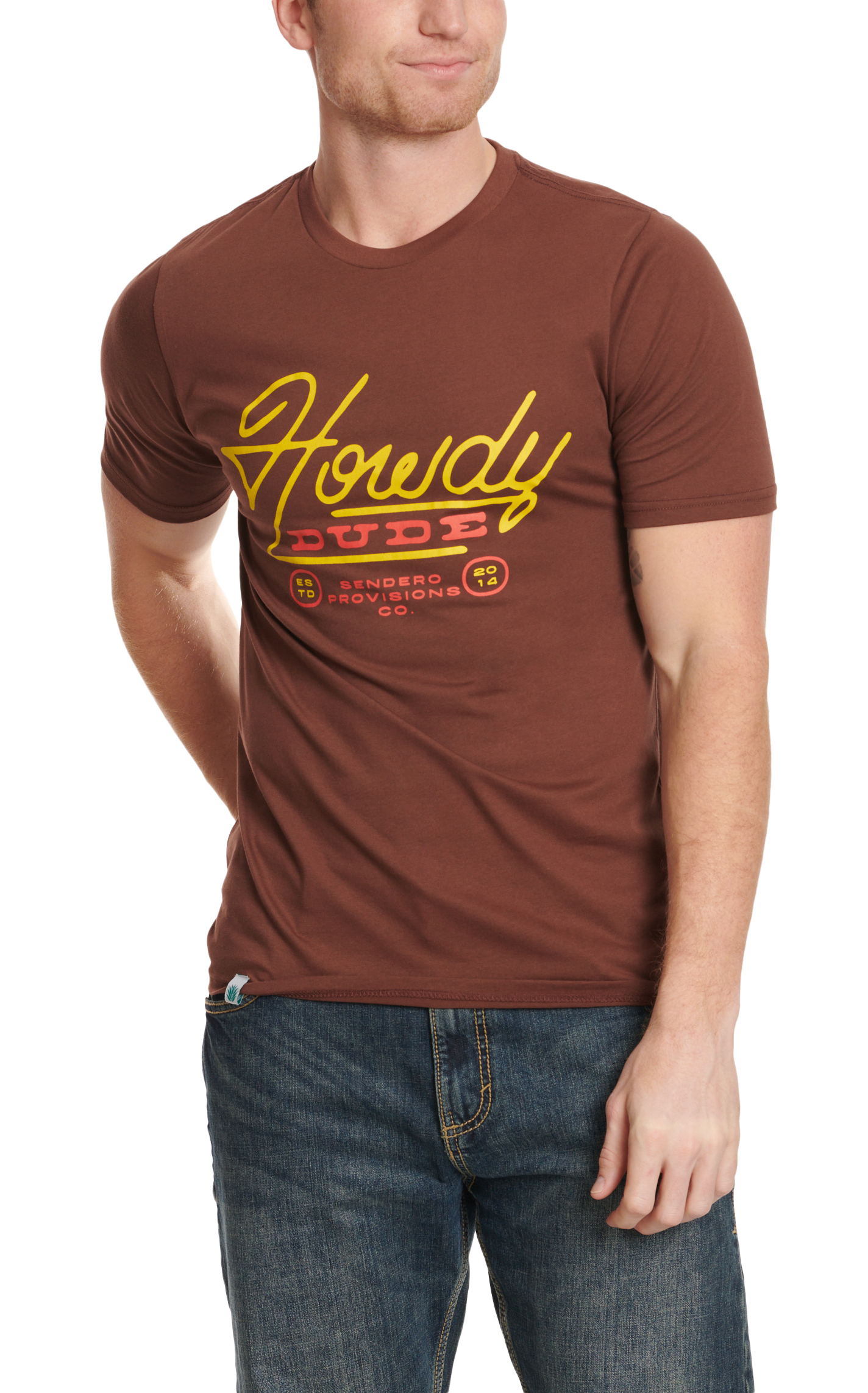 Sendero Provisions Co. Men's Chocolate Howdy Dude Logo Graphic Short Sleeve T-Shirt - Image 1