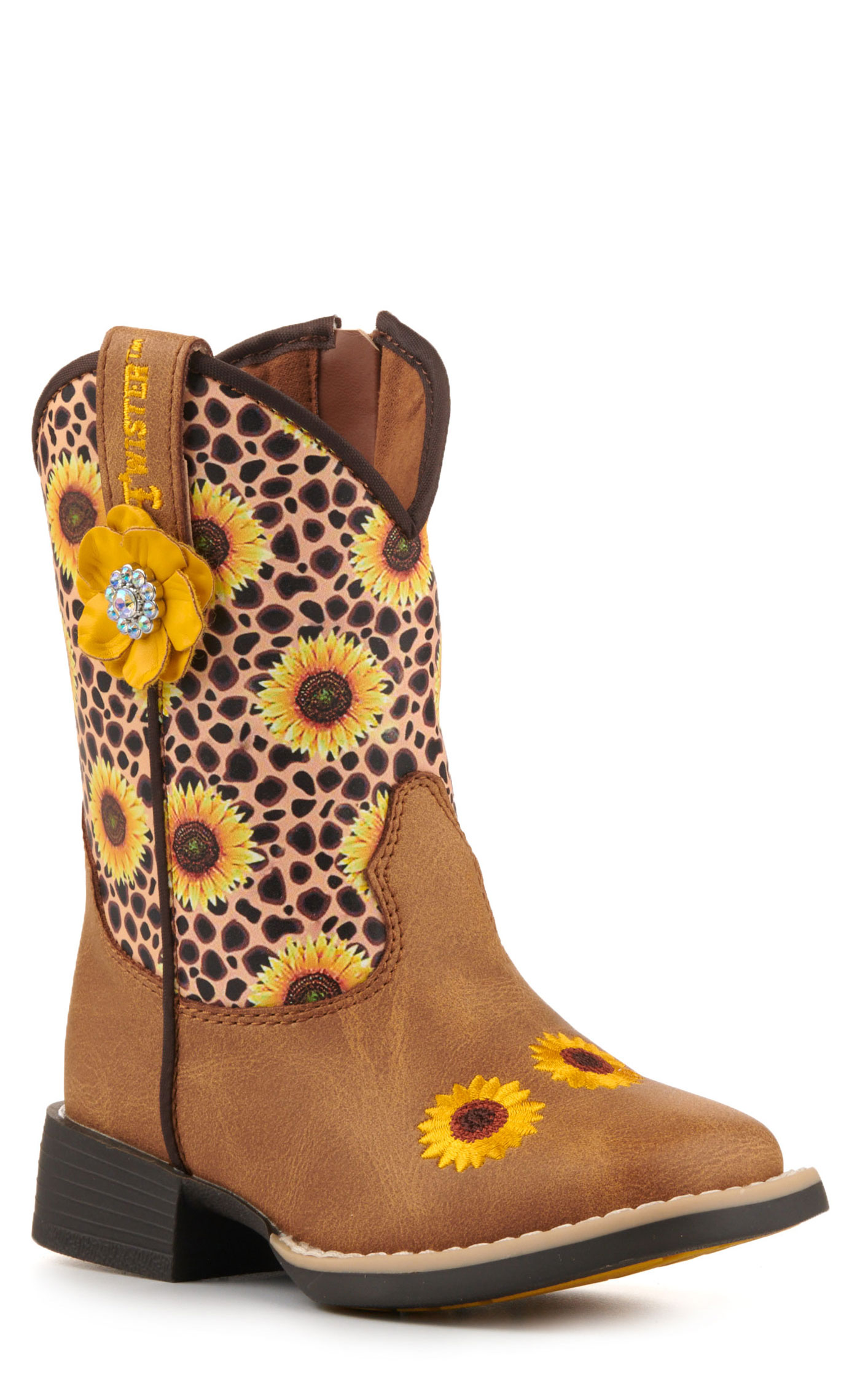 Twister Toddler Sunnie Tan and Cheetah Sunflowers Square Toe Cowboy Boots - Image 1