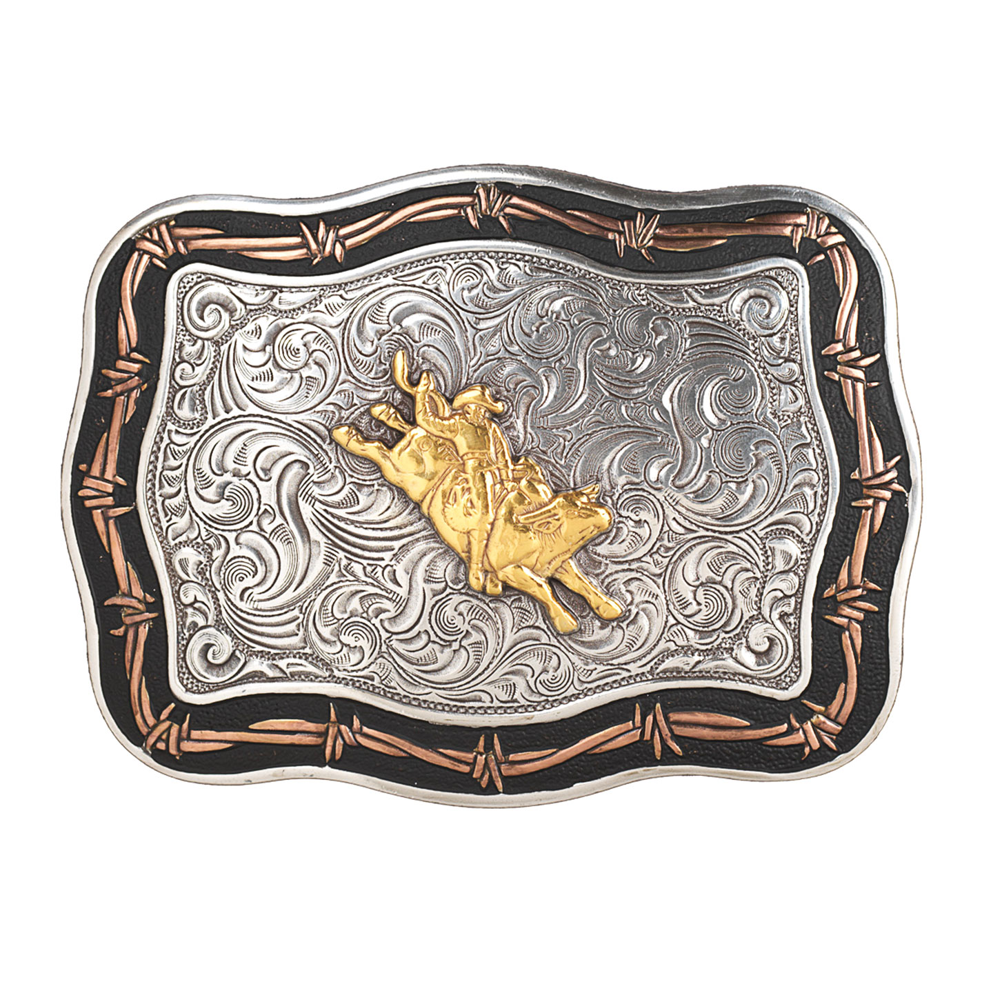 Crumrine Three Tone Vintage Bull Rider Rectangle Buckle - Image 1