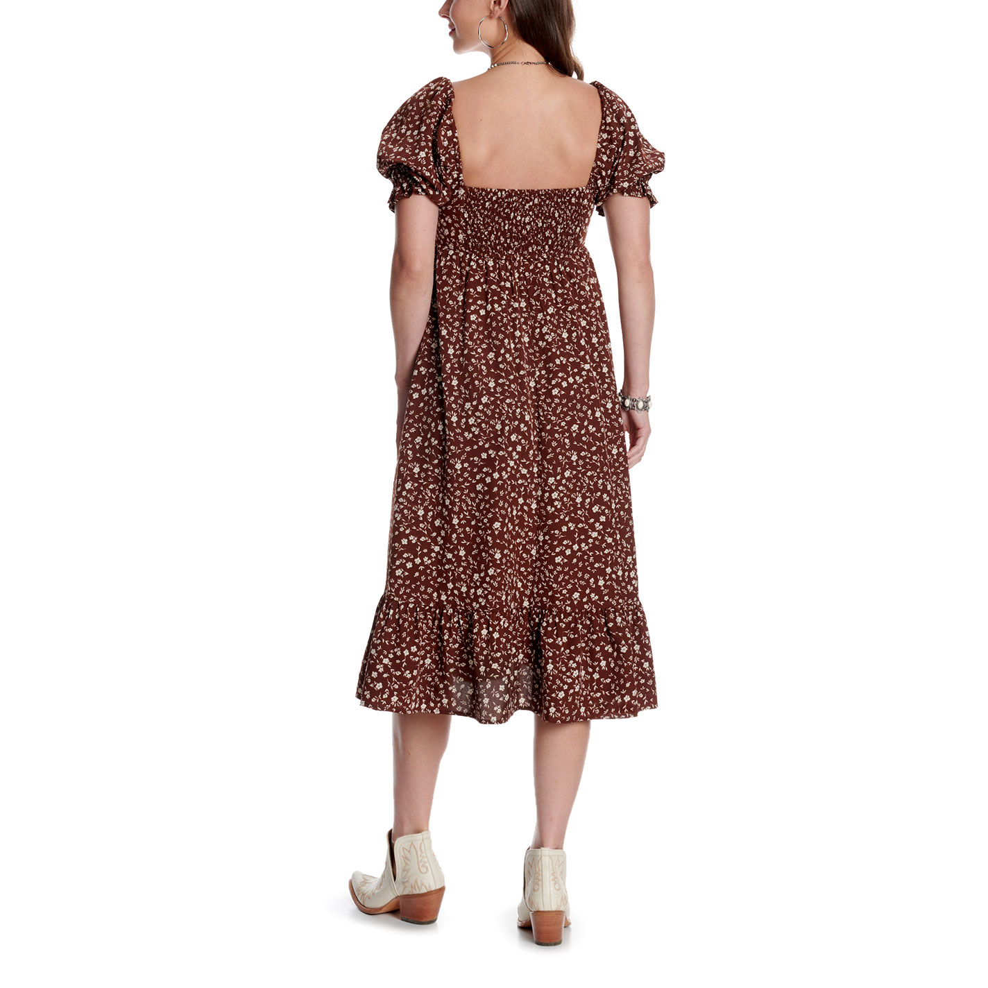 Yura Women's Chocolate & Cream Floral Print Midi Dress - Image 1