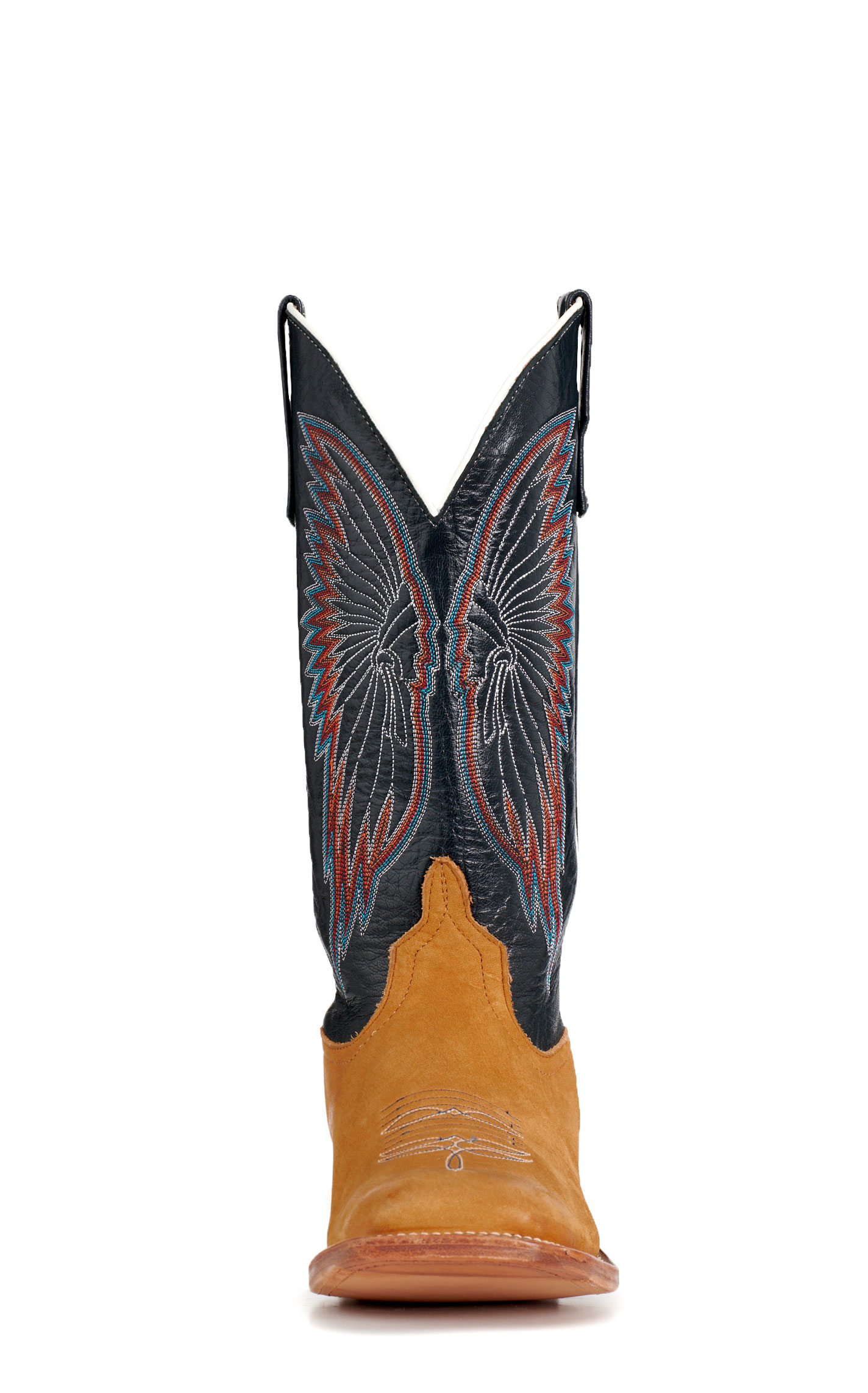 Anderson Bean Men's Crazy Horse Rust & Navy Kidskin Wide Square Toe Cowboy Boots - Image 1