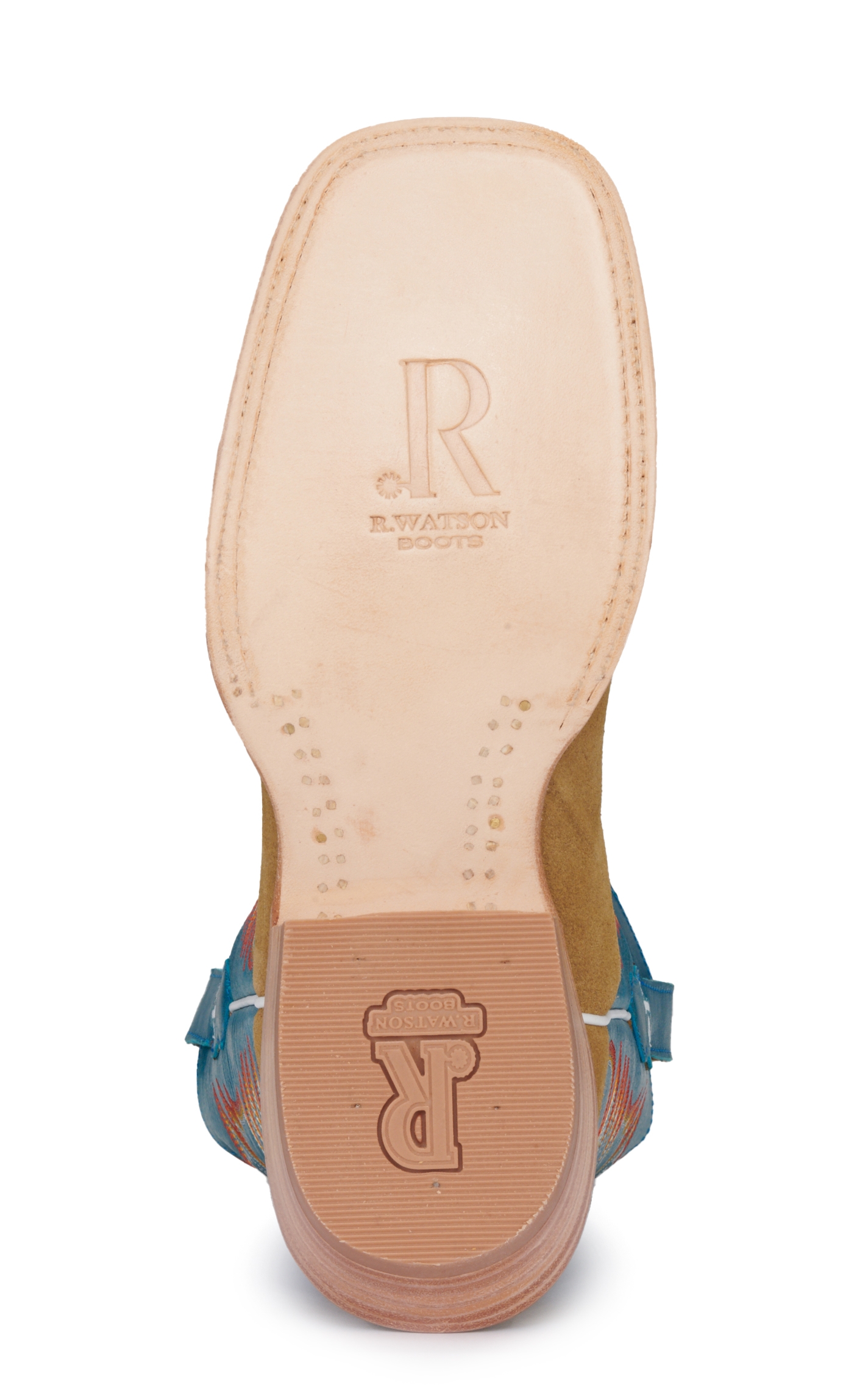 R Watson Marine Blue and Sand Roughout Wide Square Toe Cowboy Boots - Image 1