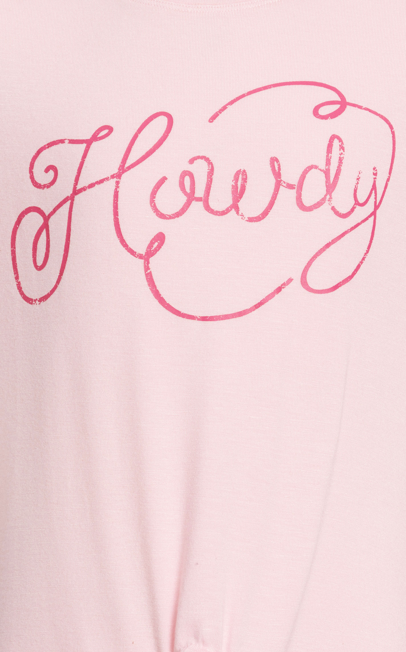 Rockin C Girl’s Light Pink Howdy Tied Front Short Sleeve T-Shirt - Image 1