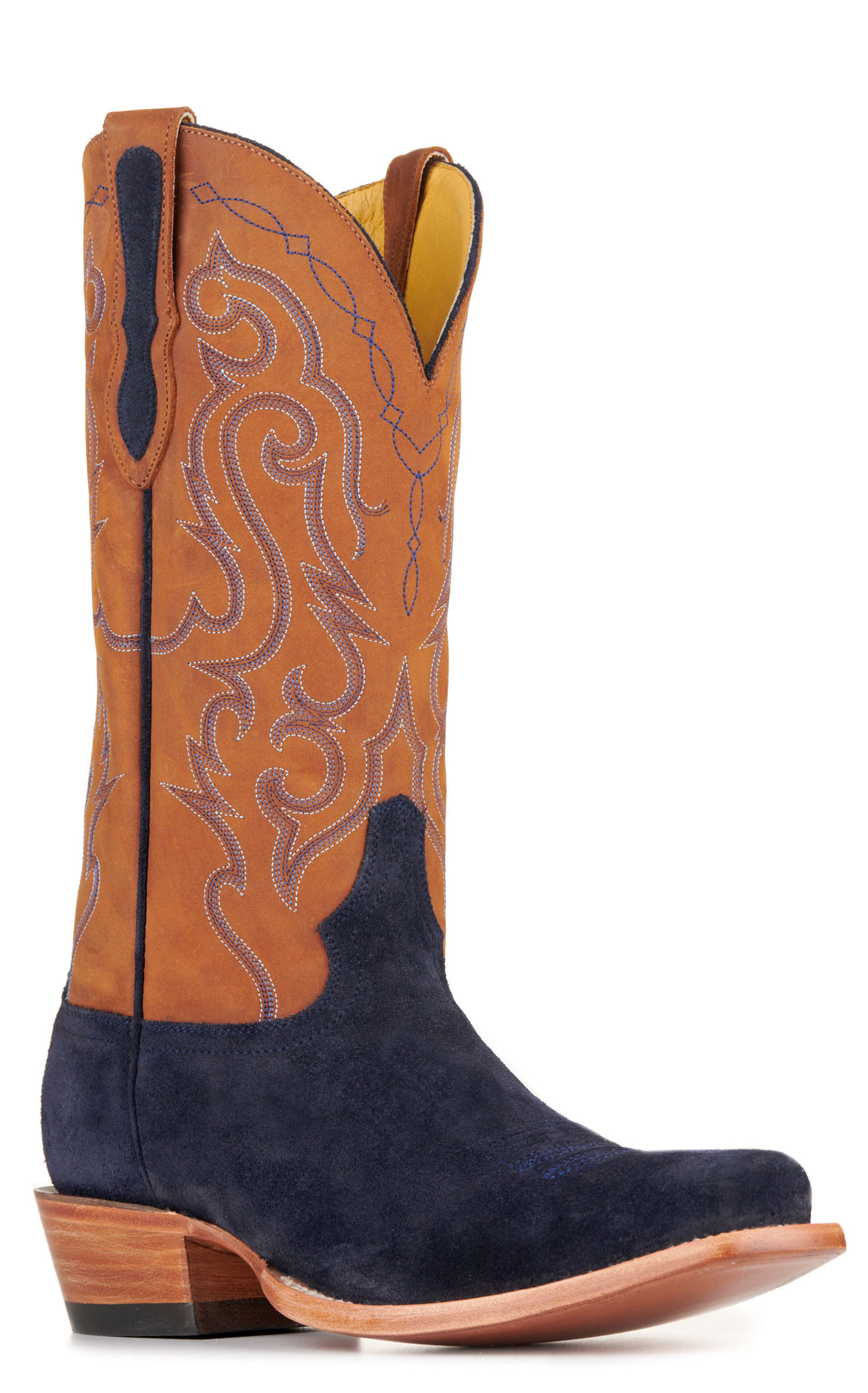 Cavender's Men's Indigo Blue Roughout and Rust Punchy Square Toe Cowboy Boots - Image 1