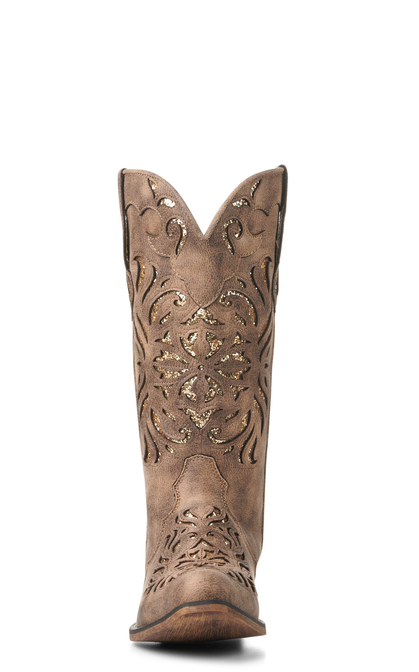 Roper Women's Riley Glitz Brown with Copper Glitter Inlay Snip Toe Cowboy Boots - Image 1