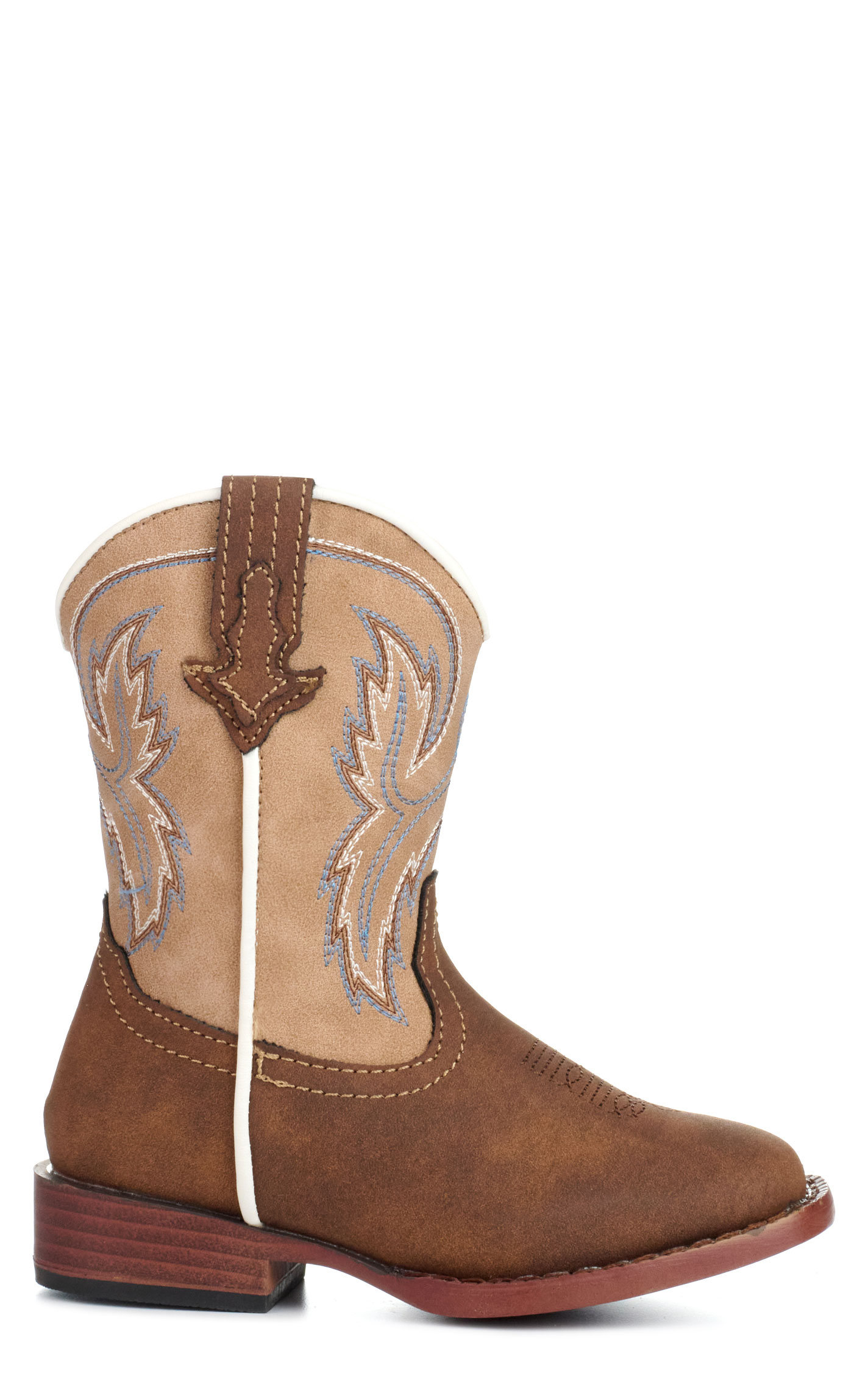 Roper Toddler Eastwood Brown and Tan Faux Leather Square Toe Cowboy Boots - Image 1