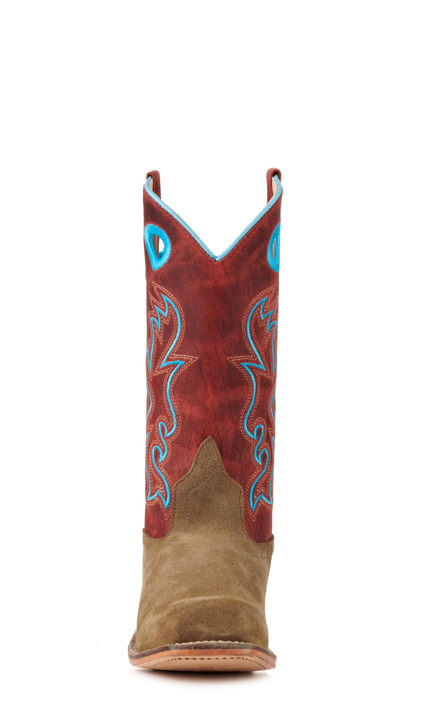 Old West Kids Camel Suede and Red Punchy Square Toe Cowboy Boots - Image 1
