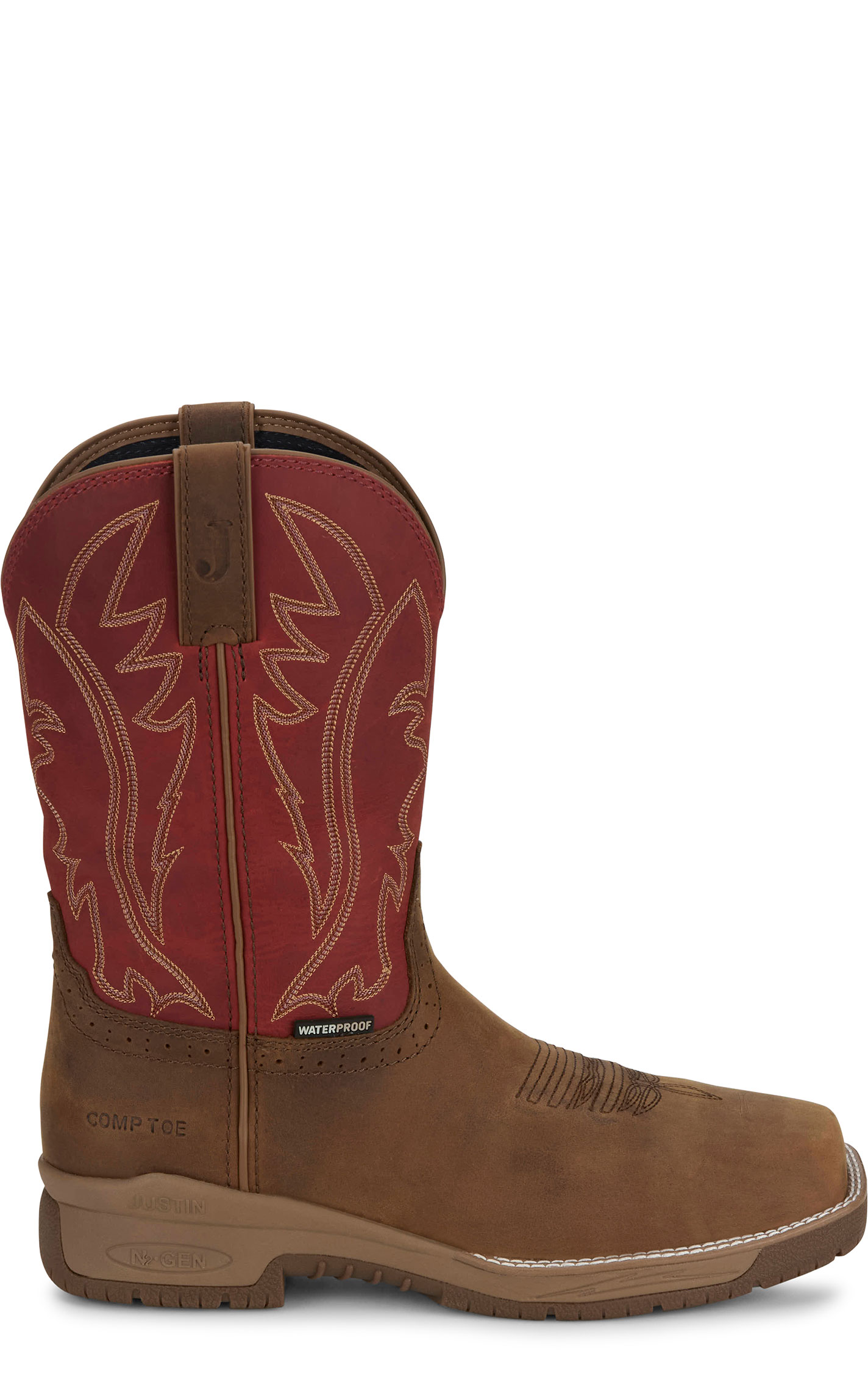 Justin Men's Brown & Red Nitread Waterproof Oil & Slip Resistant Work Boots - Image 1