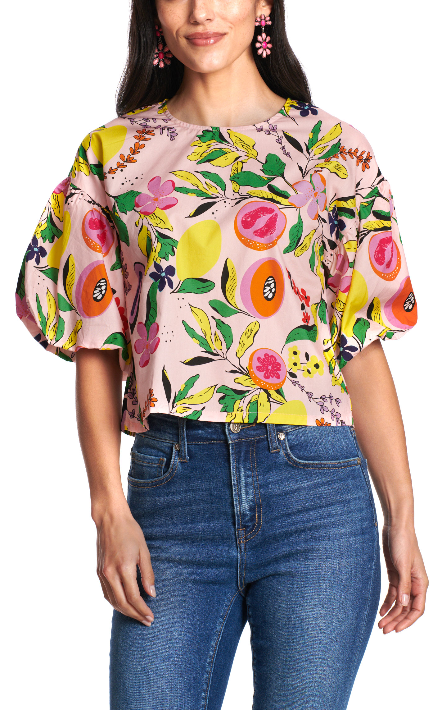 TCEC Women's Pink Tropical Floral Print Top - Image 1