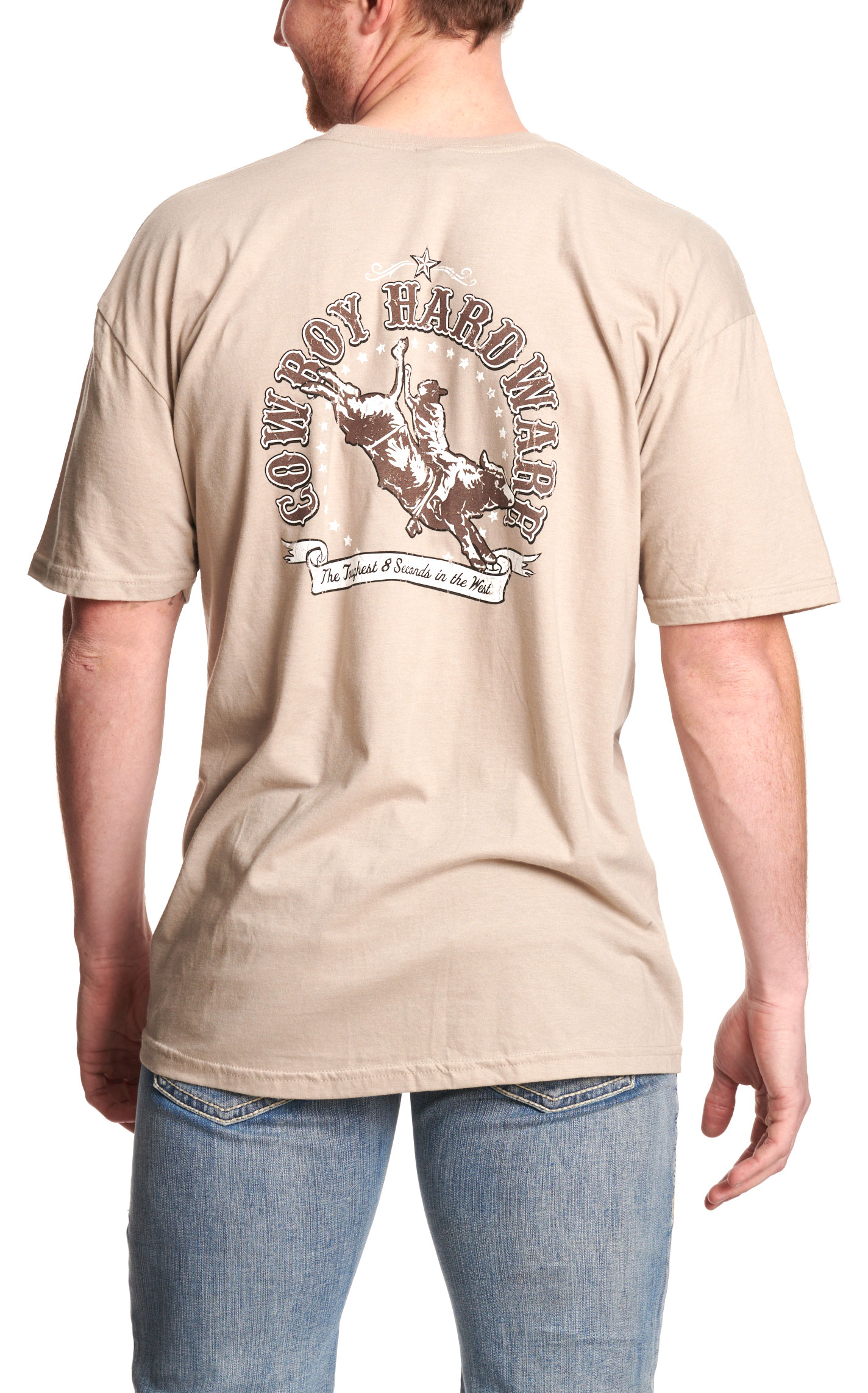 Cowboy Hardware Men's Latte Toughest 8 Seconds Graphic T-Shirt - Image 1