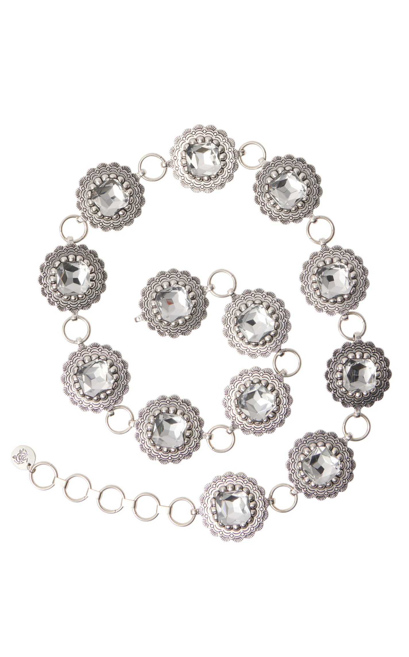 Southern Grace Women's Silver & Clear Crystal Scalloped Concho Belt - Image 1