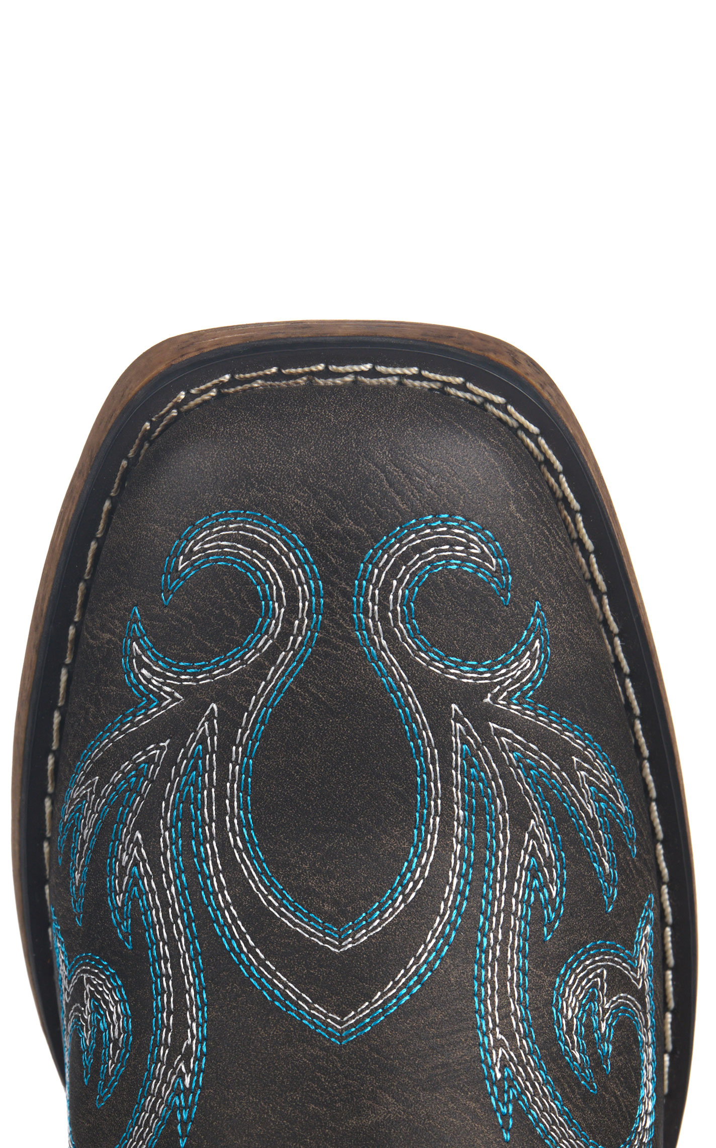Roper Women’s Riley Brown with Blue Embroidery Faux Leather Wide Square Toe Cowboy Boots - Image 1